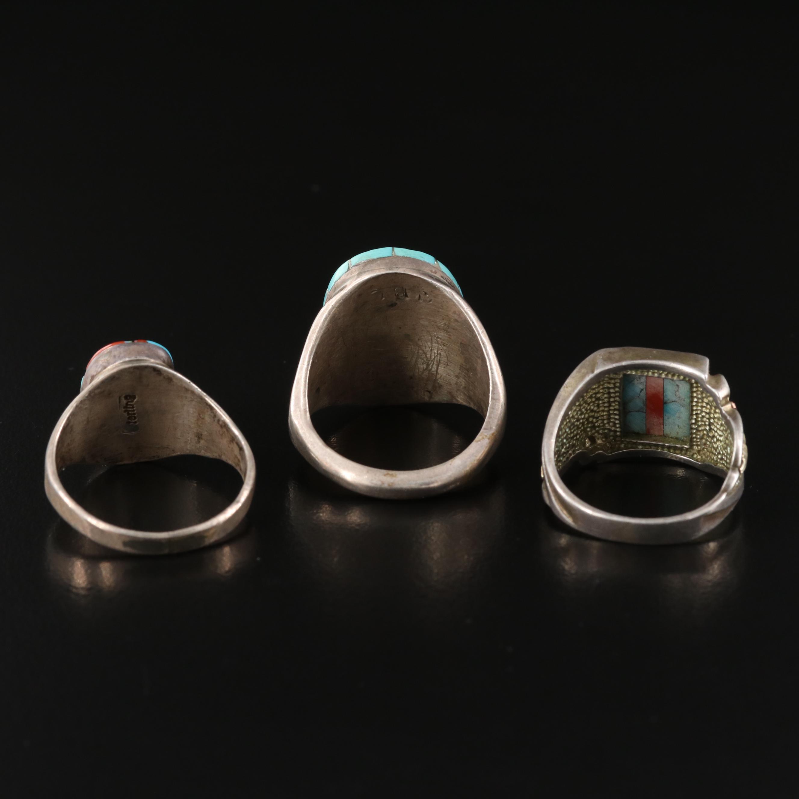 Coleman Black Hills Gold, 10K Accents and Turquoise Featured in Sterling Rings