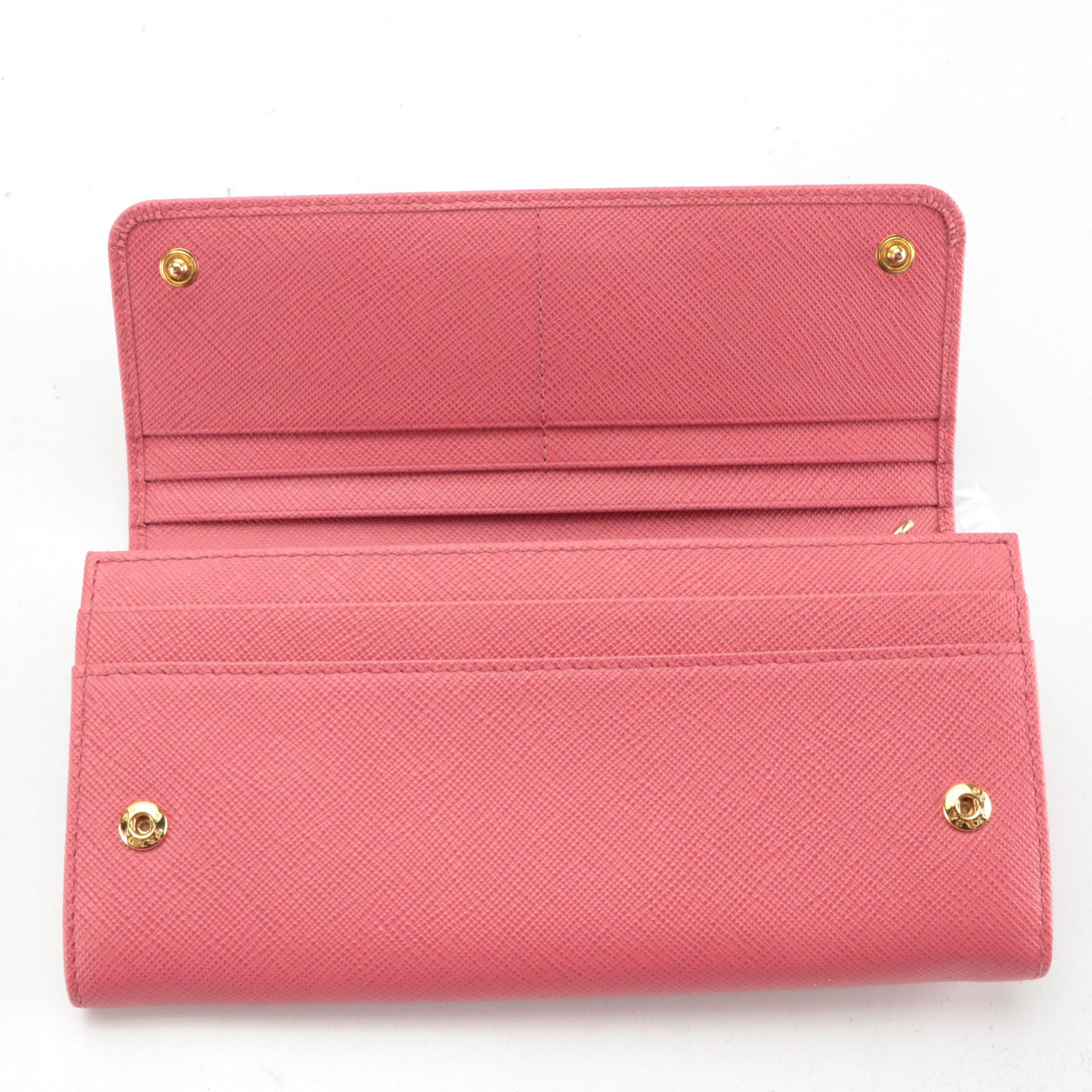 Prada Continental Bow Wallet in Peony Pink Saffiano Leather With Box