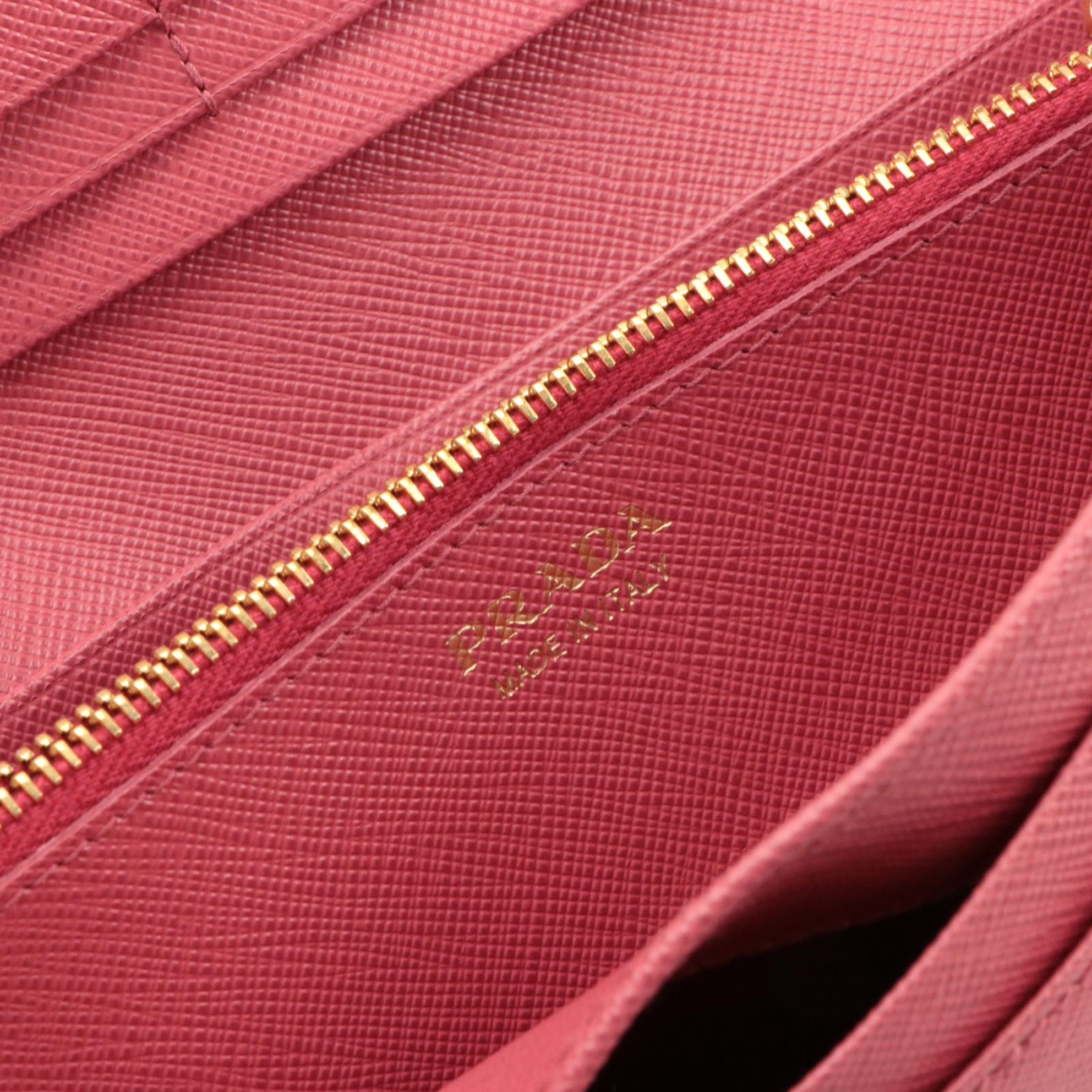 Prada Continental Bow Wallet in Peony Pink Saffiano Leather With Box