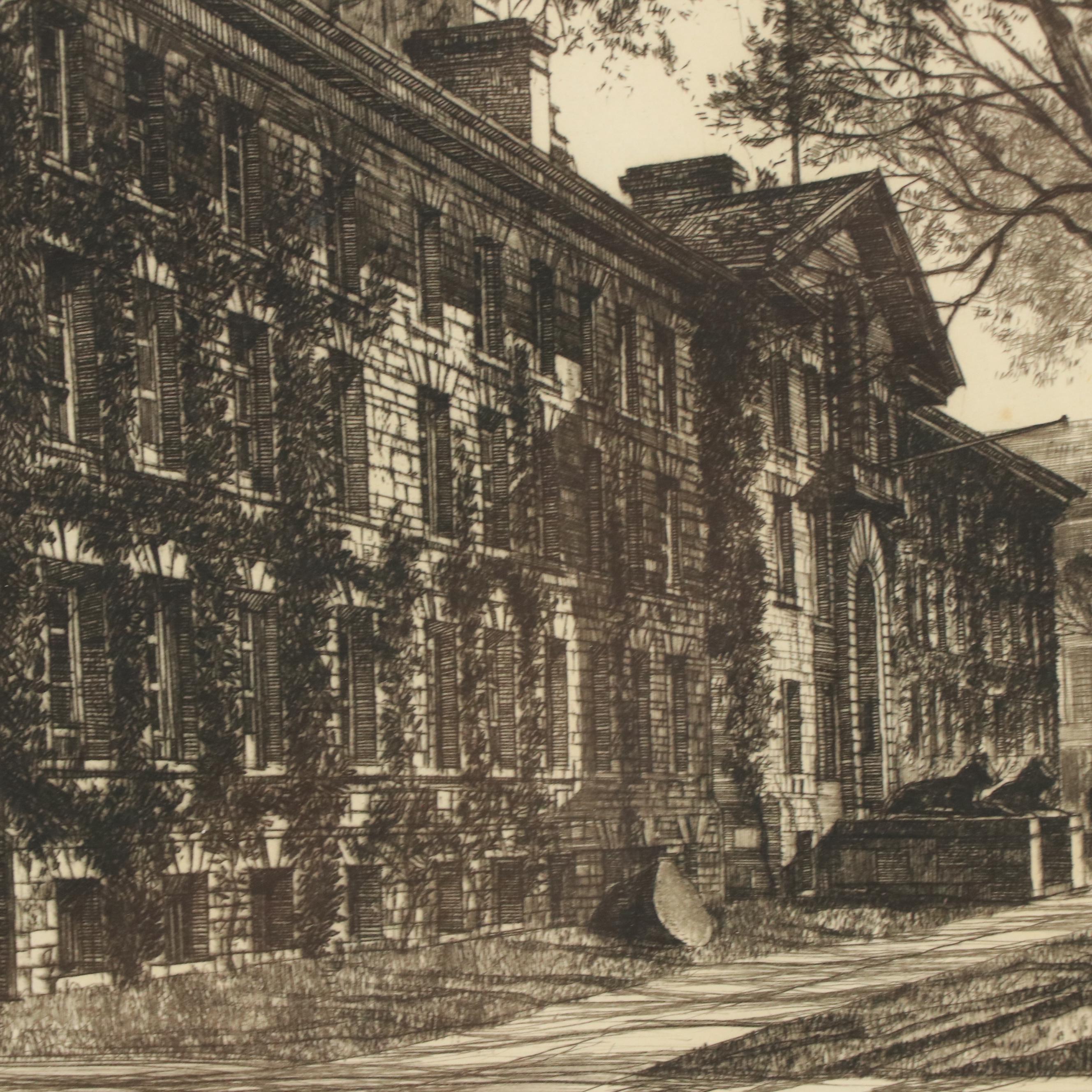 Samuel Chamberlain Etching "Nassau Hall From Chancellor Green"