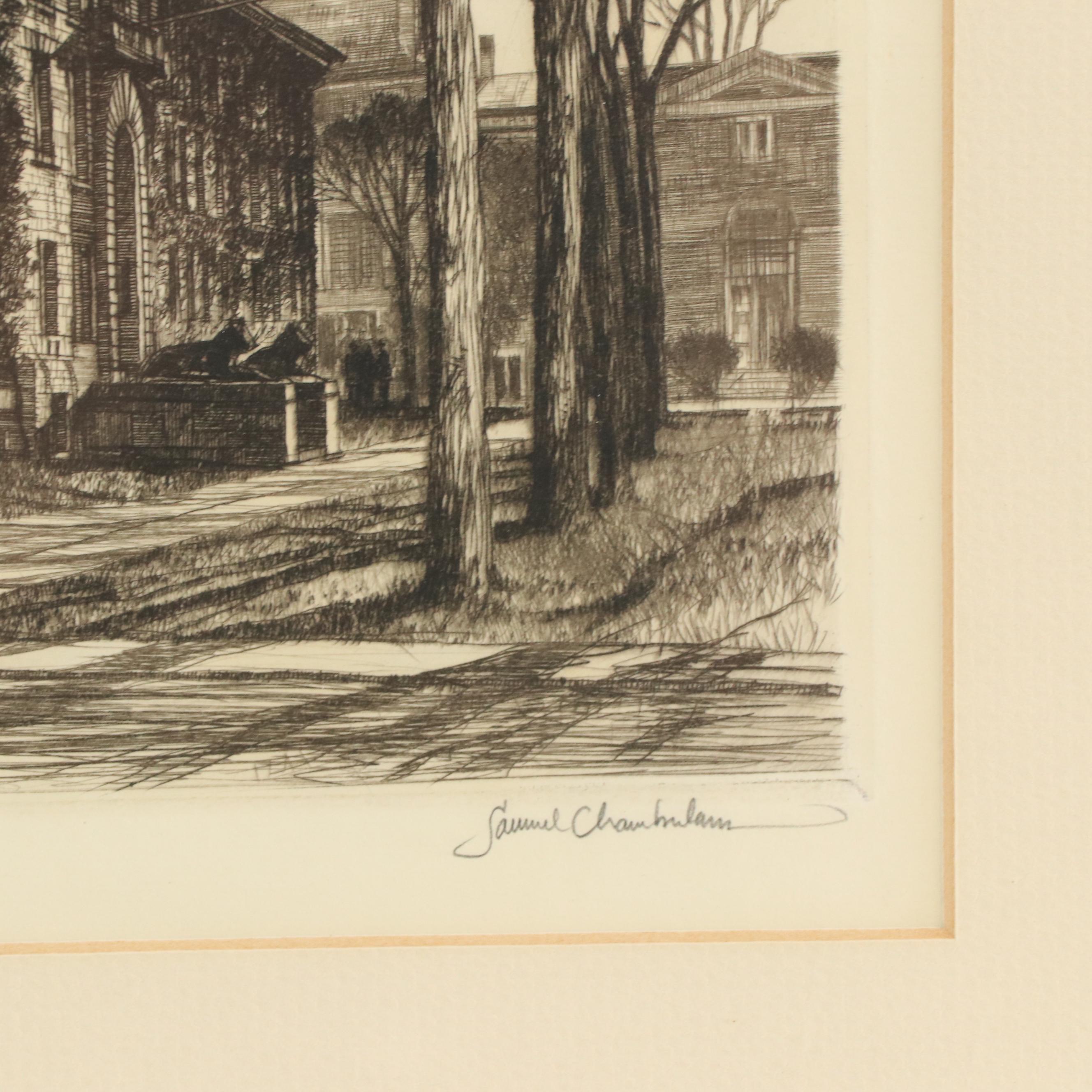Samuel Chamberlain Etching "Nassau Hall From Chancellor Green"
