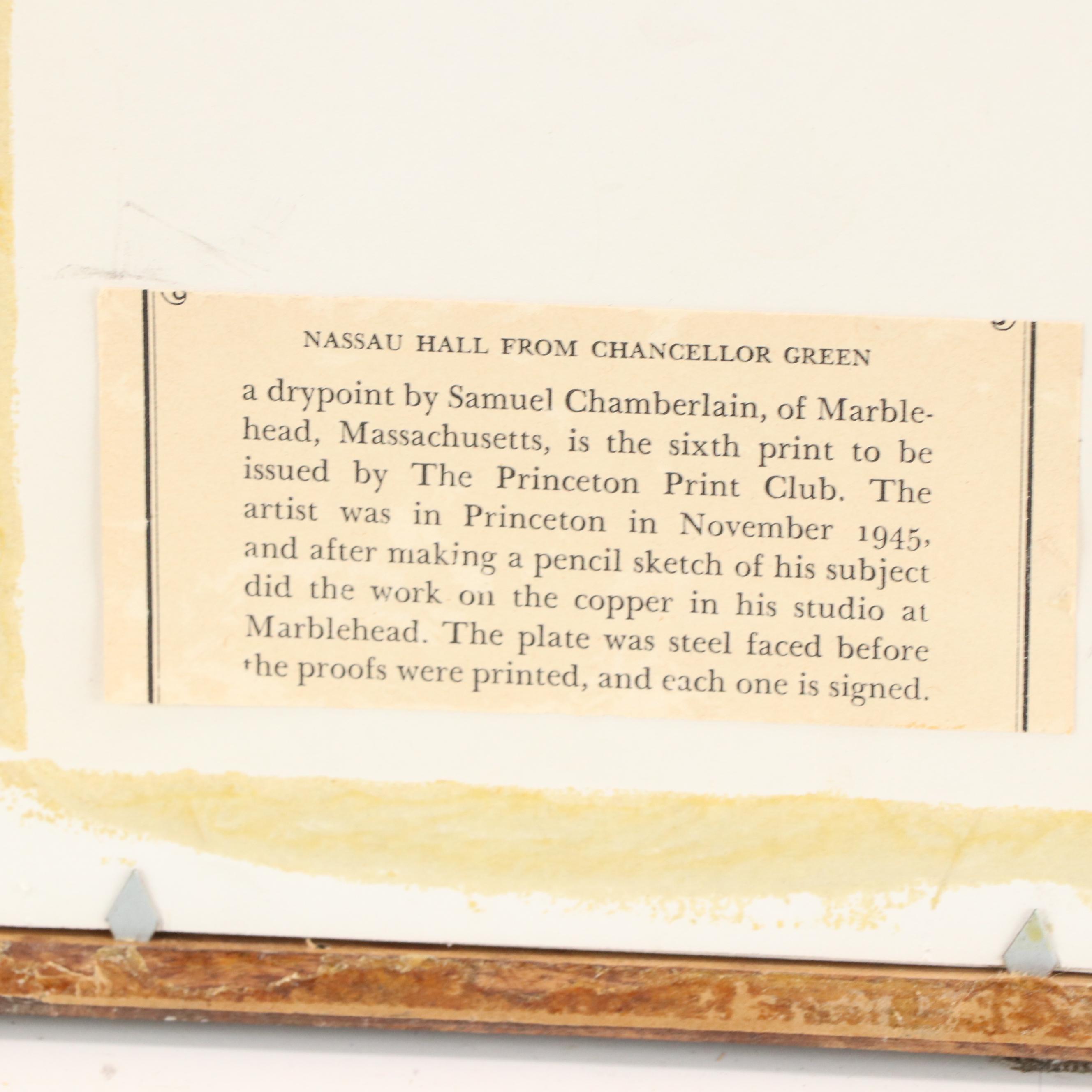 Samuel Chamberlain Etching "Nassau Hall From Chancellor Green"