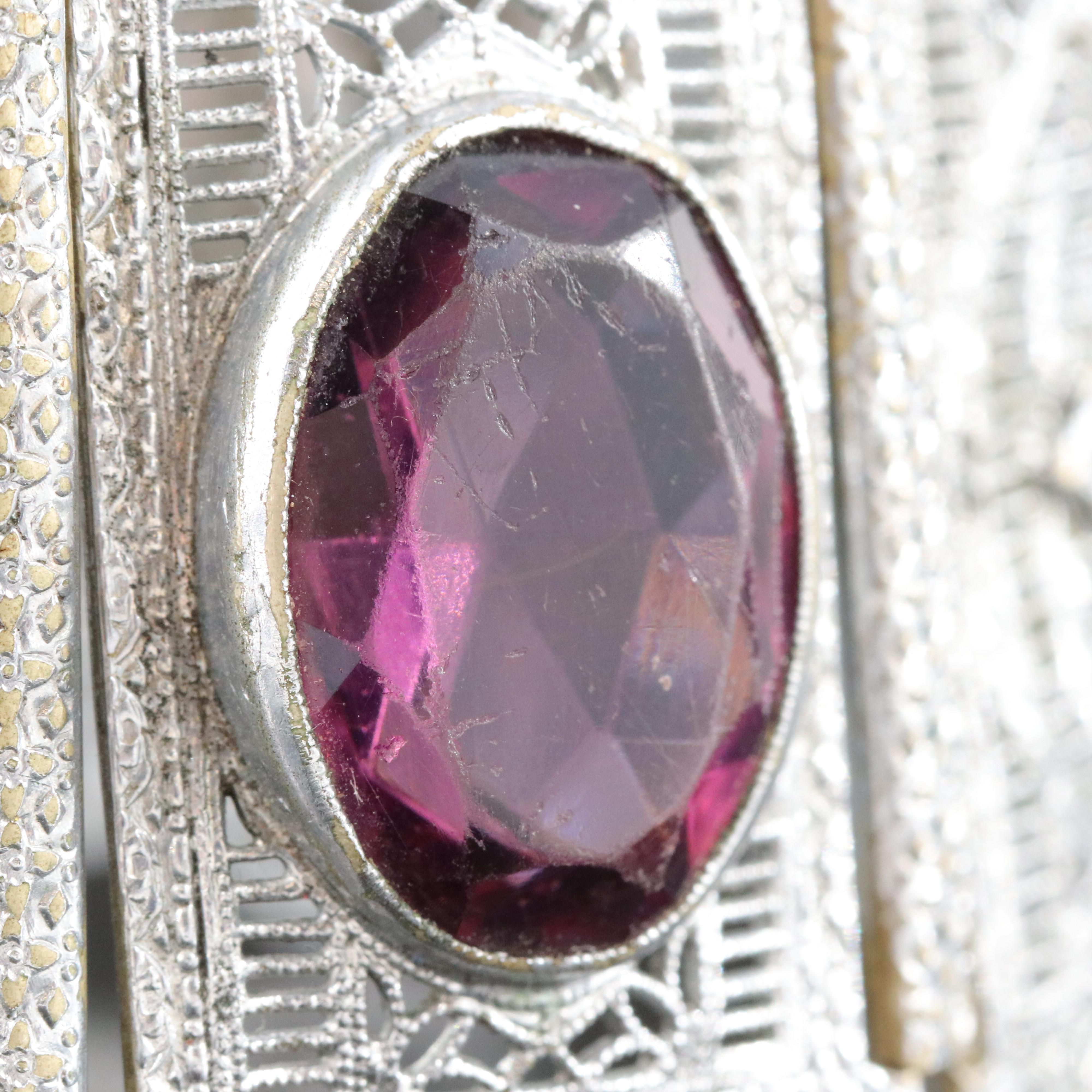 Art Deco Filigree Panel Link Glass Bracelet EBTH