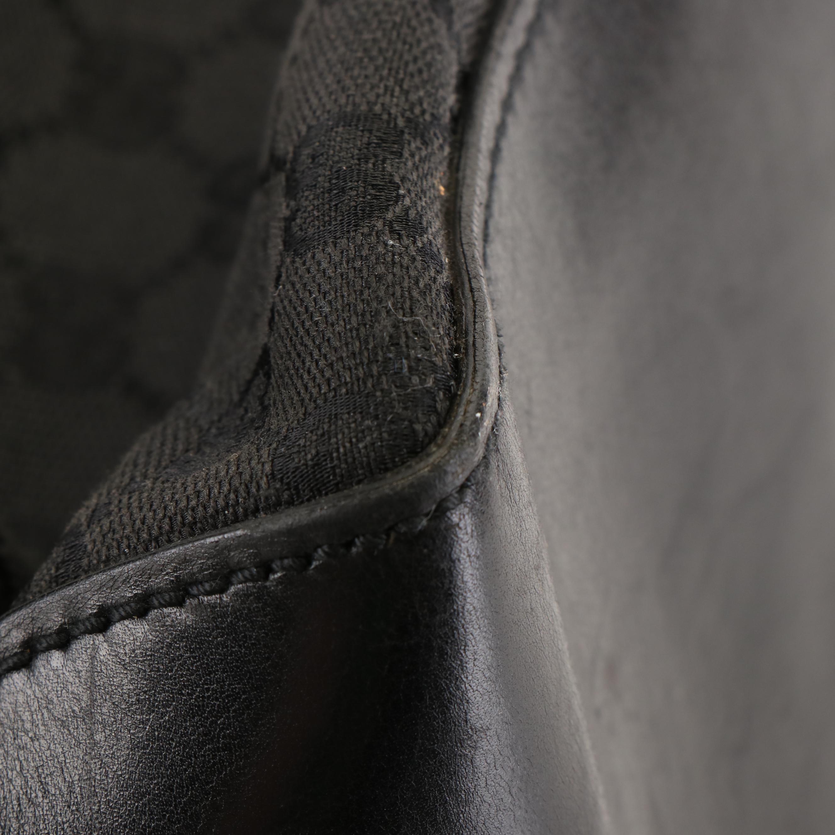 Gucci East West Buckle Tote Bag in Black GG Canvas and Leather