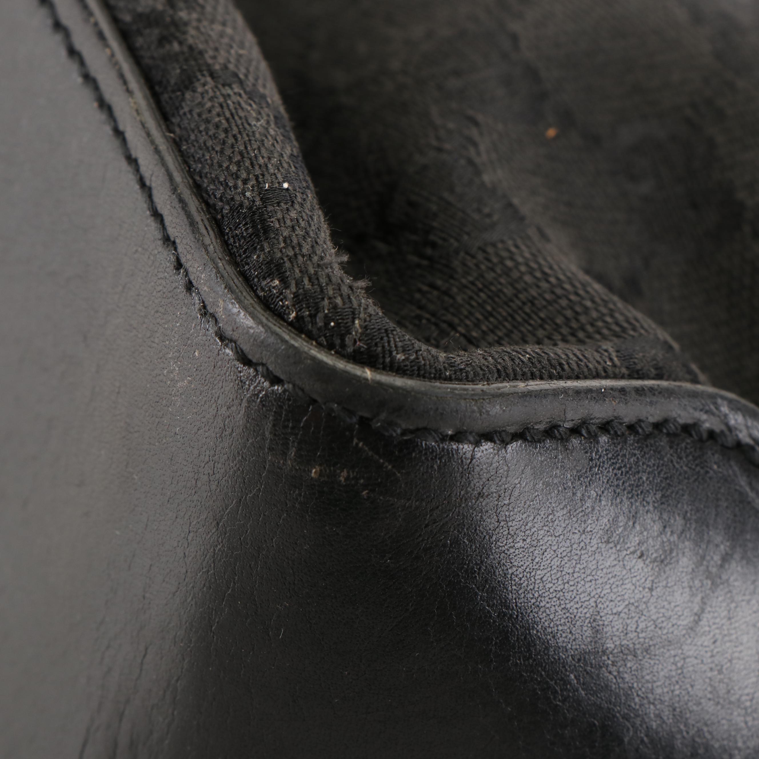 Gucci East West Buckle Tote Bag in Black GG Canvas and Leather