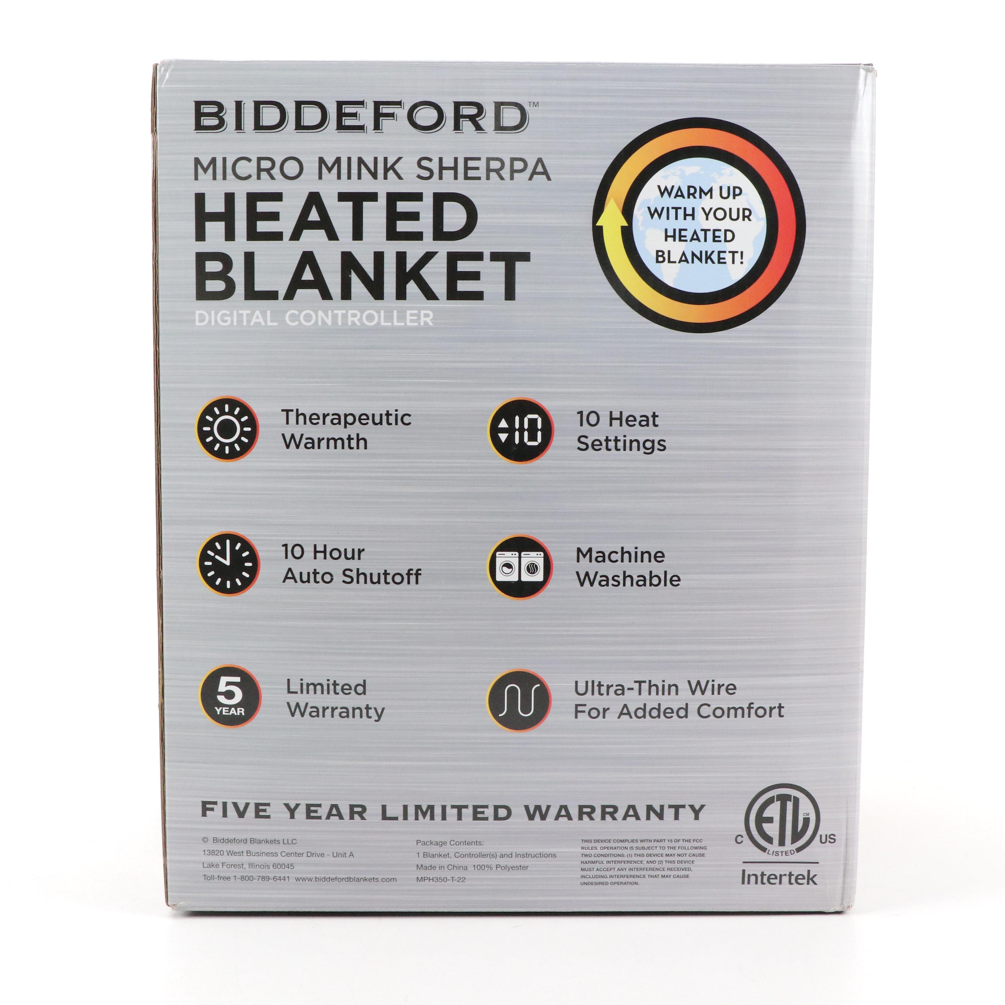 Twin Size Biddeford Micro Mink Sherpa Heated Blanket in Original Box