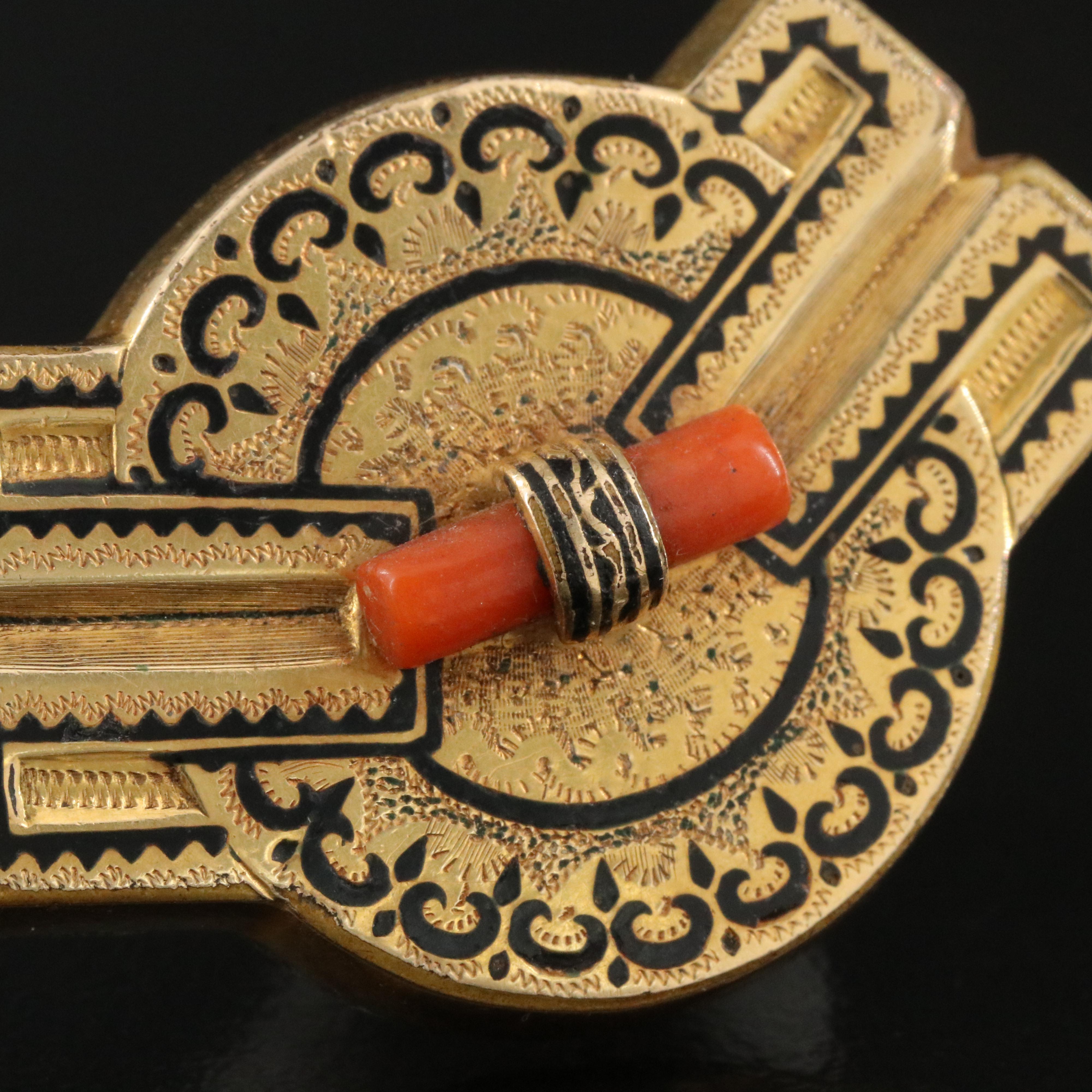 Antique Coral and Enamel Pin
