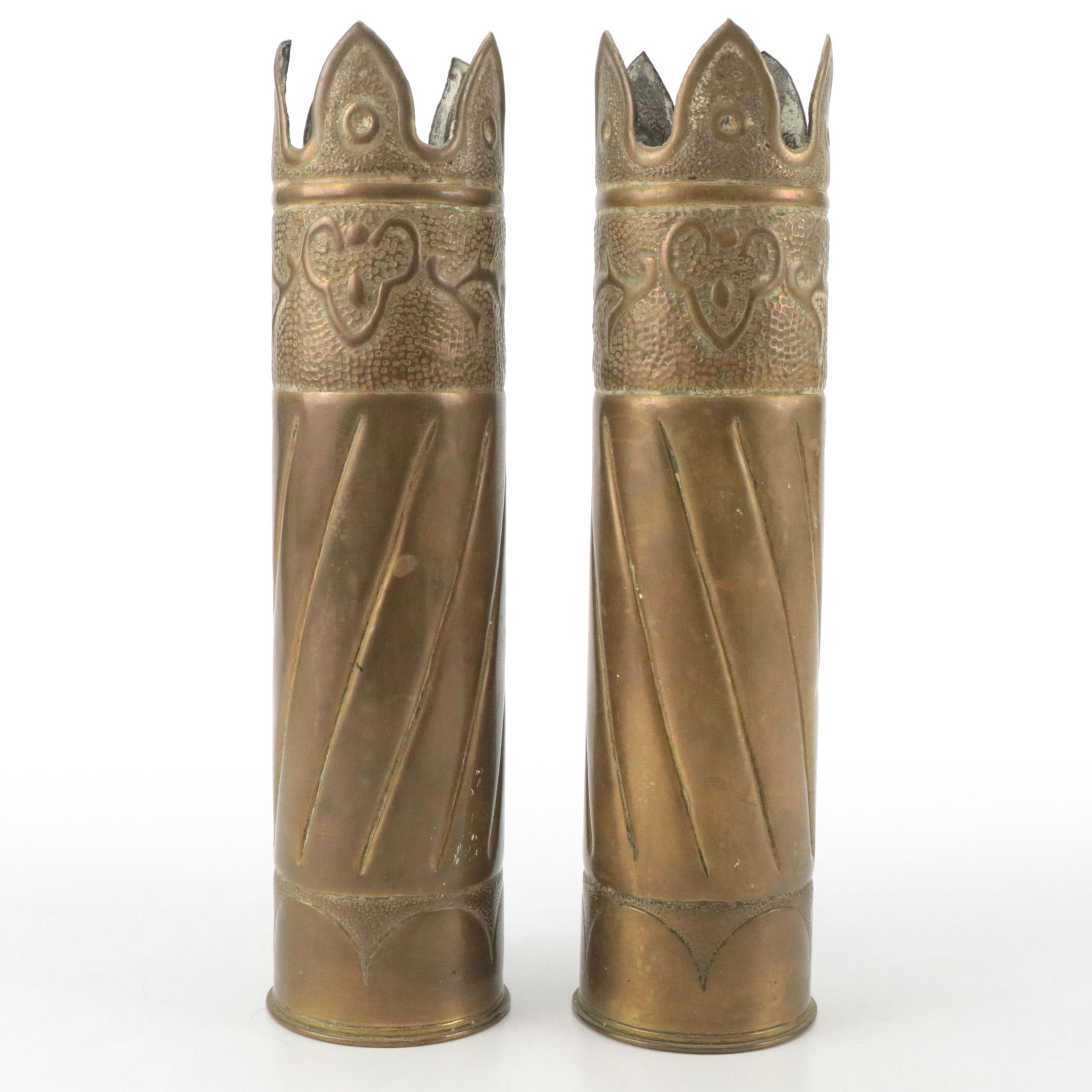 World War I Era Brass Trench Art Vases