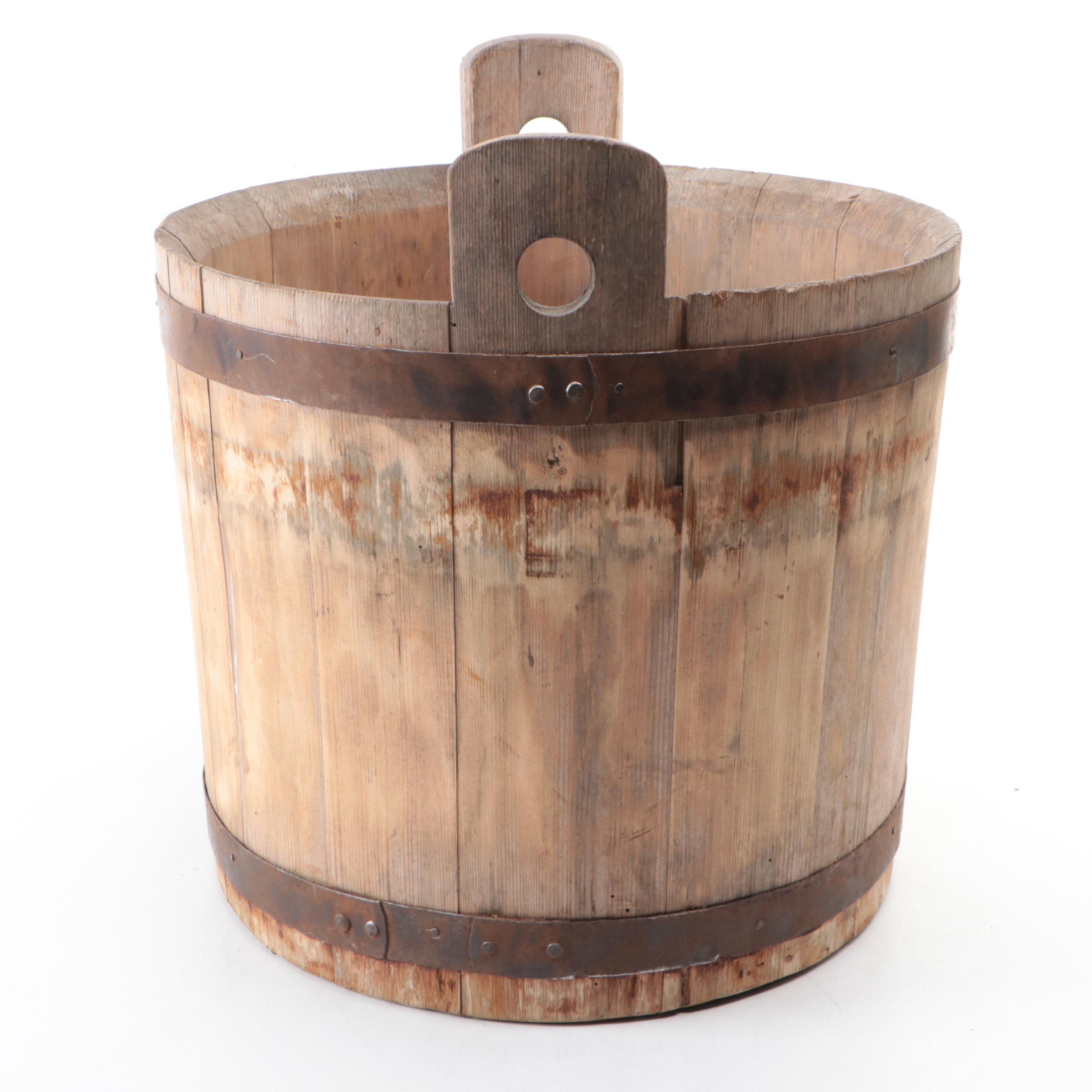 Primitive Wooden Stave Bucket, 20th Century