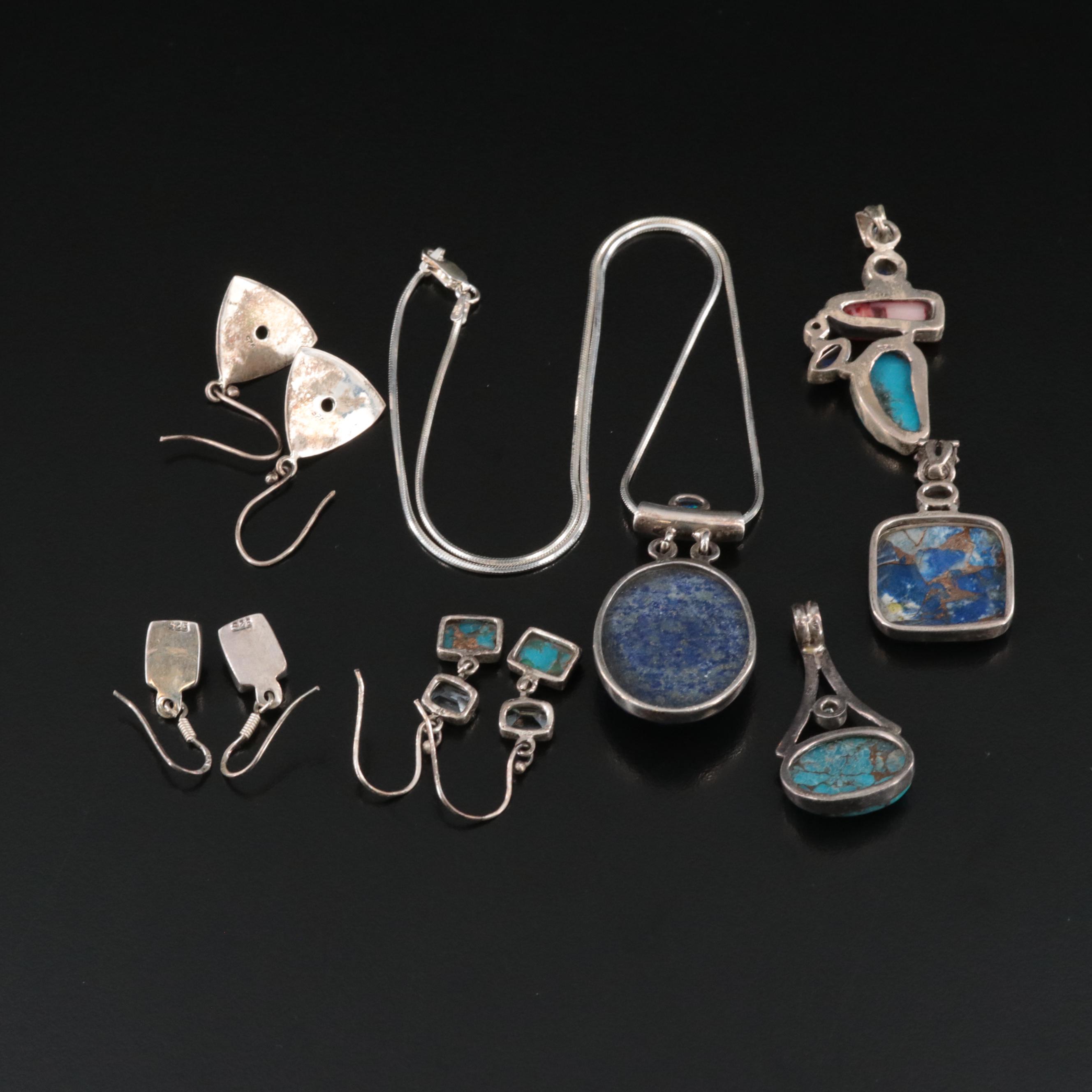 Sterling Turquoise, Lapis Lazuli and Coral Necklaces, Pendants and Earrings