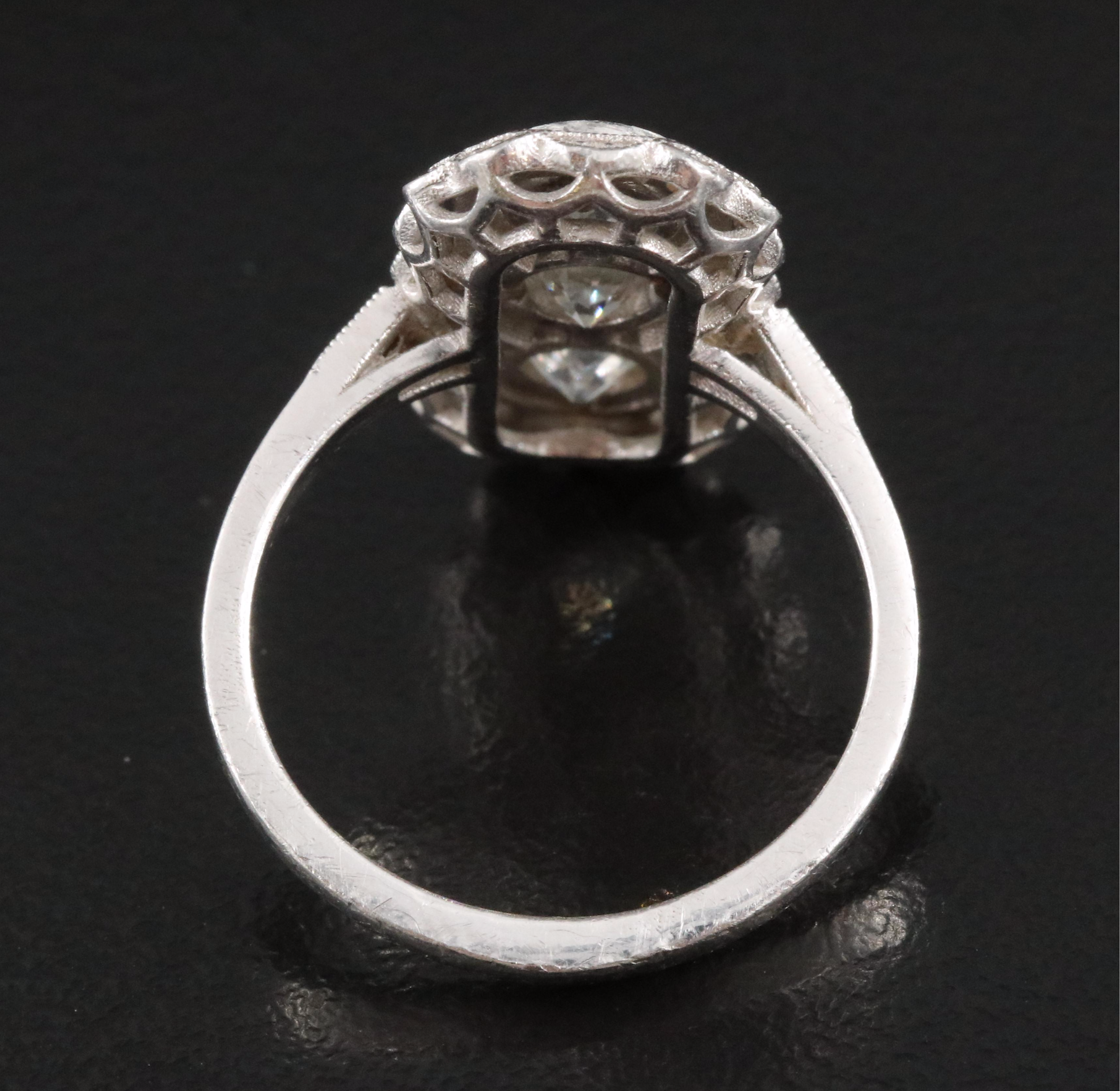 1930s Platinum 1.61 CTW Diamond Three Stone Vertical Ring