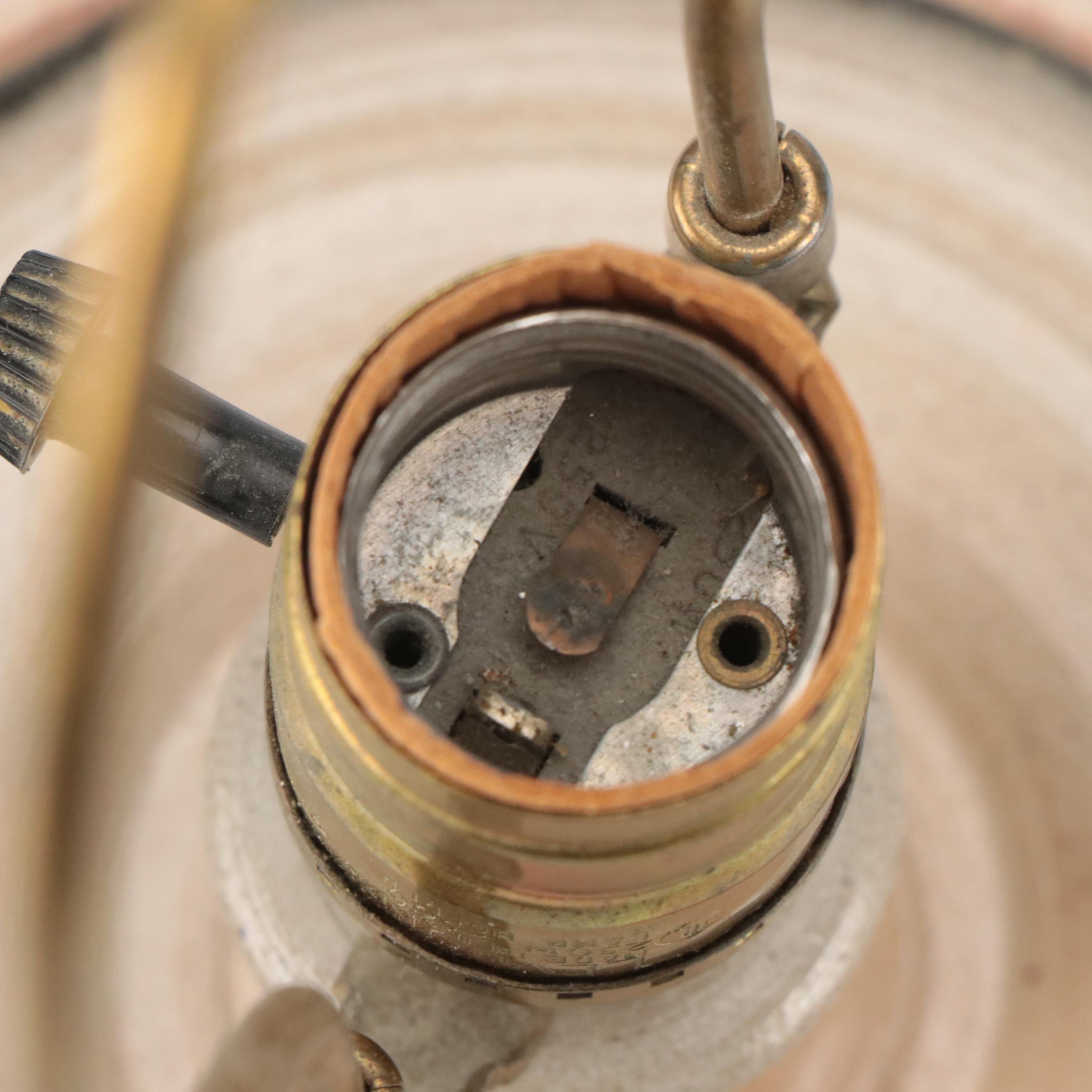Rowe Pottery Works Salt-Glazed Crock Lamp with Cobalt Design, 1990