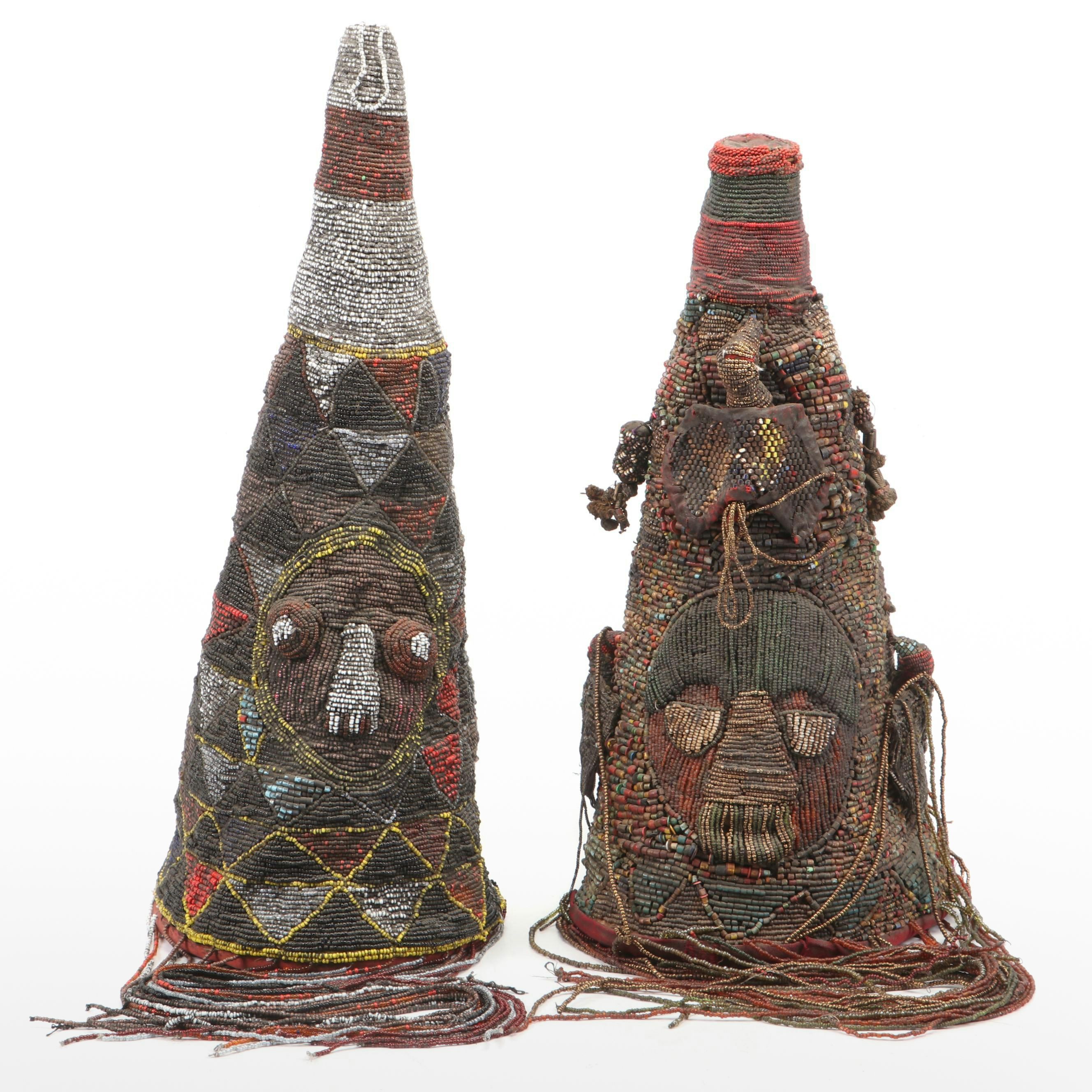 Nigerian Yoruba "Ade Oba" Hand-Beaded Royal Headdress Crowns
