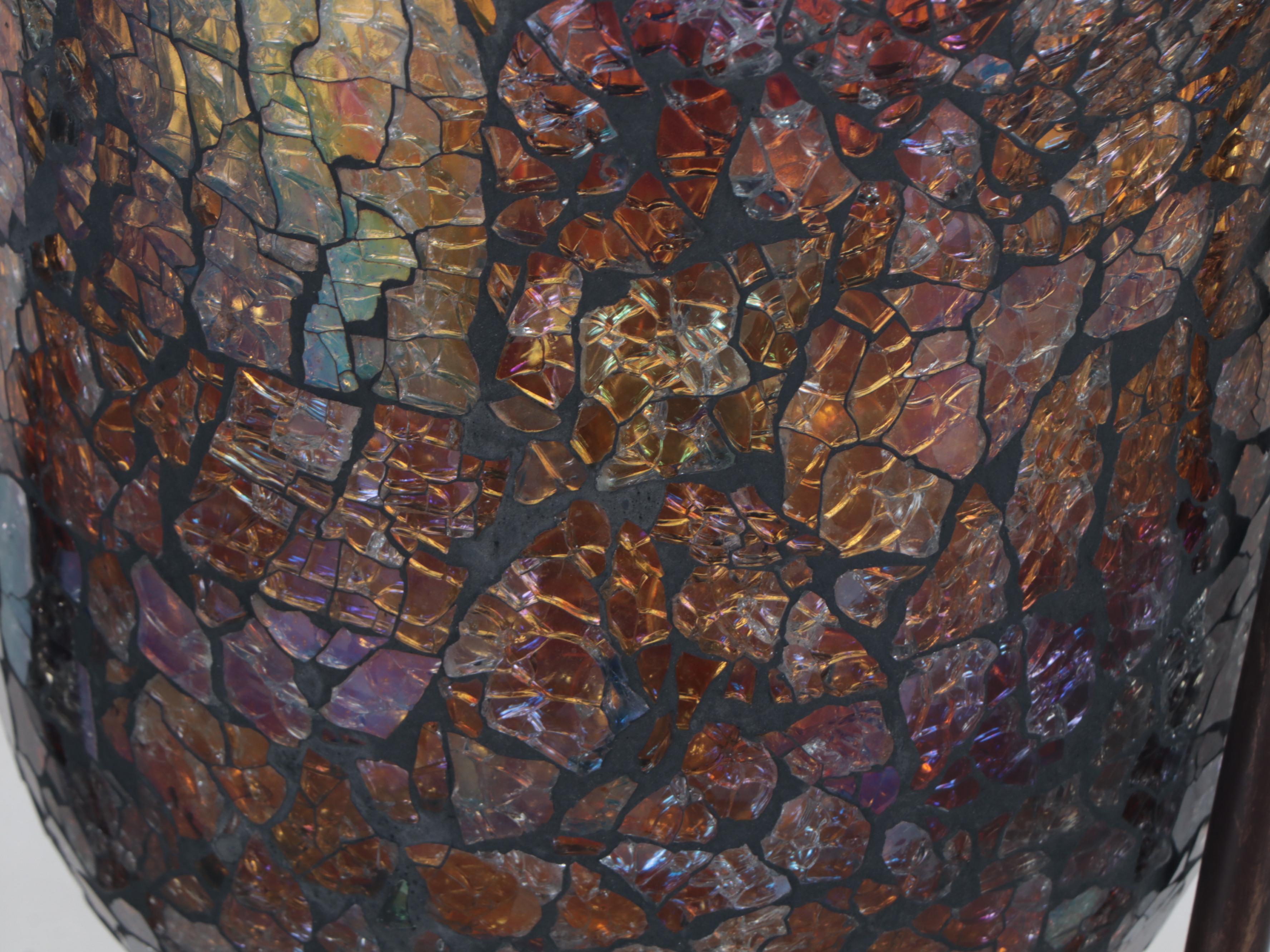 Crackle Amber Glass Vase in Metal Tripod Stand