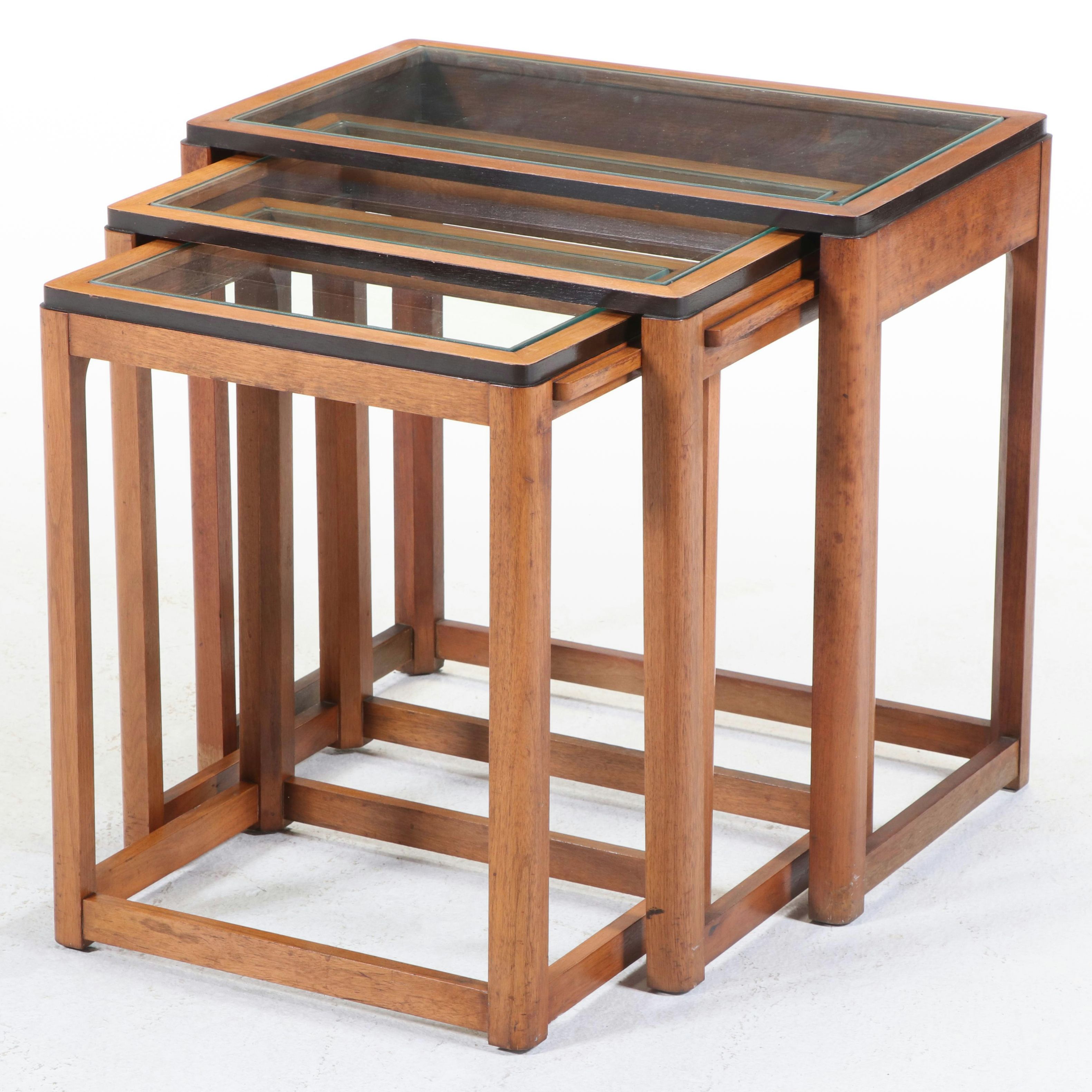 Danish Modern Style Wood and Glass Top Nesting Tables, Mid to Late 20th Century