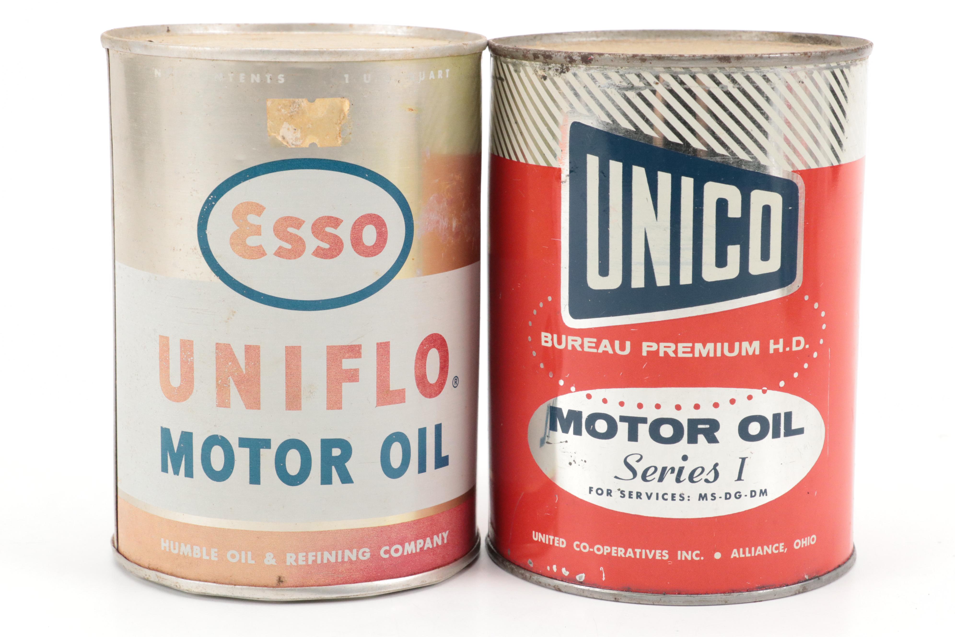 DuPont, Esso, Unico Motor Oil and Anti-Freeze Cans, Mid-20th Century