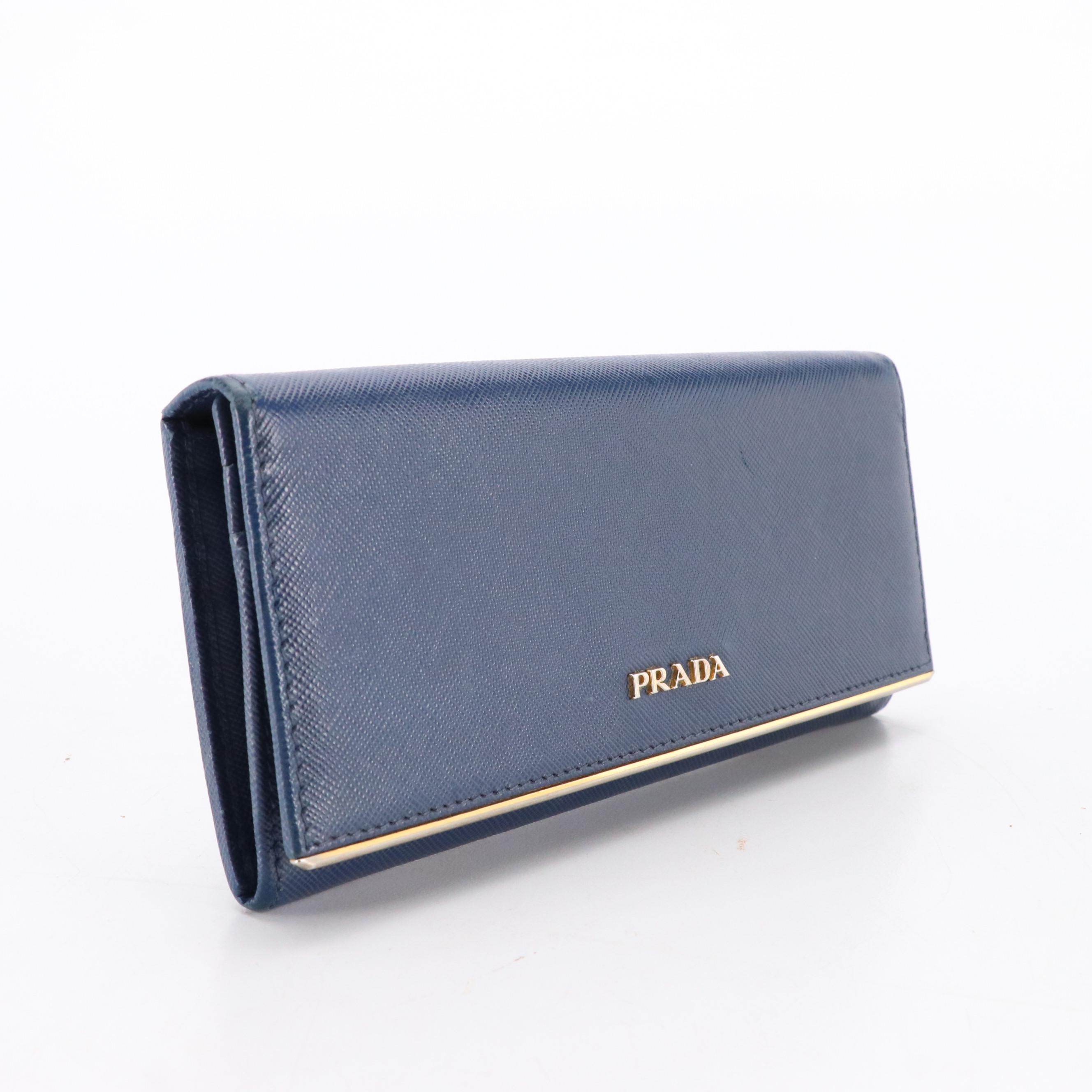 Prada Blue Saffiano Leather Continental Wallet with Box