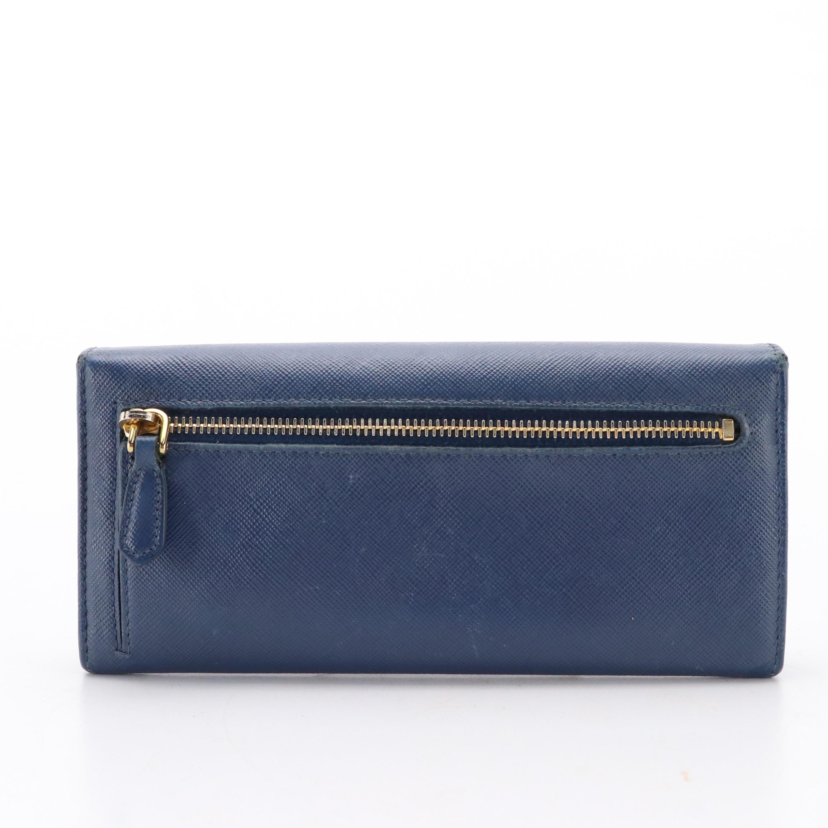 Prada Blue Saffiano Leather Continental Wallet with Box