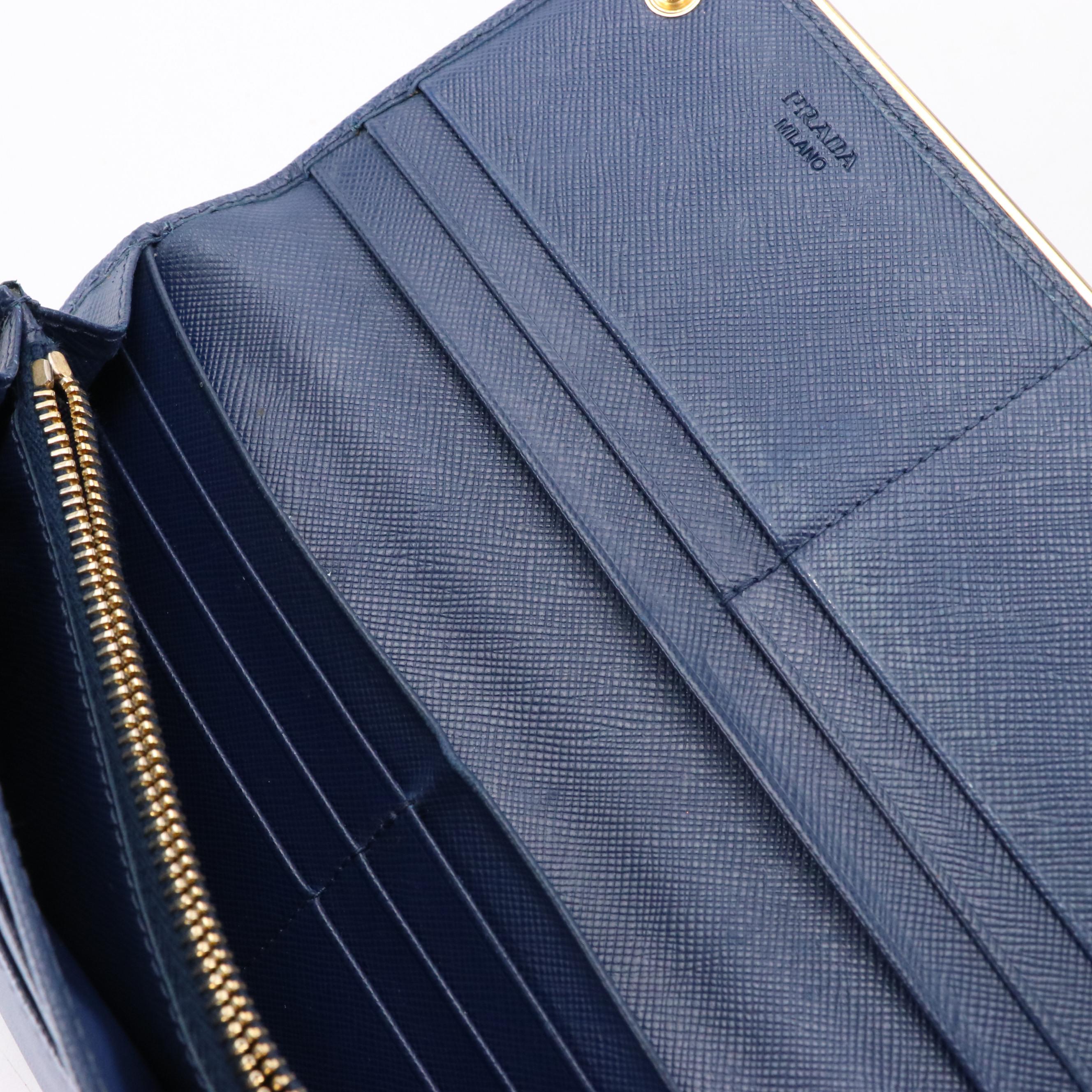 Prada Blue Saffiano Leather Continental Wallet with Box