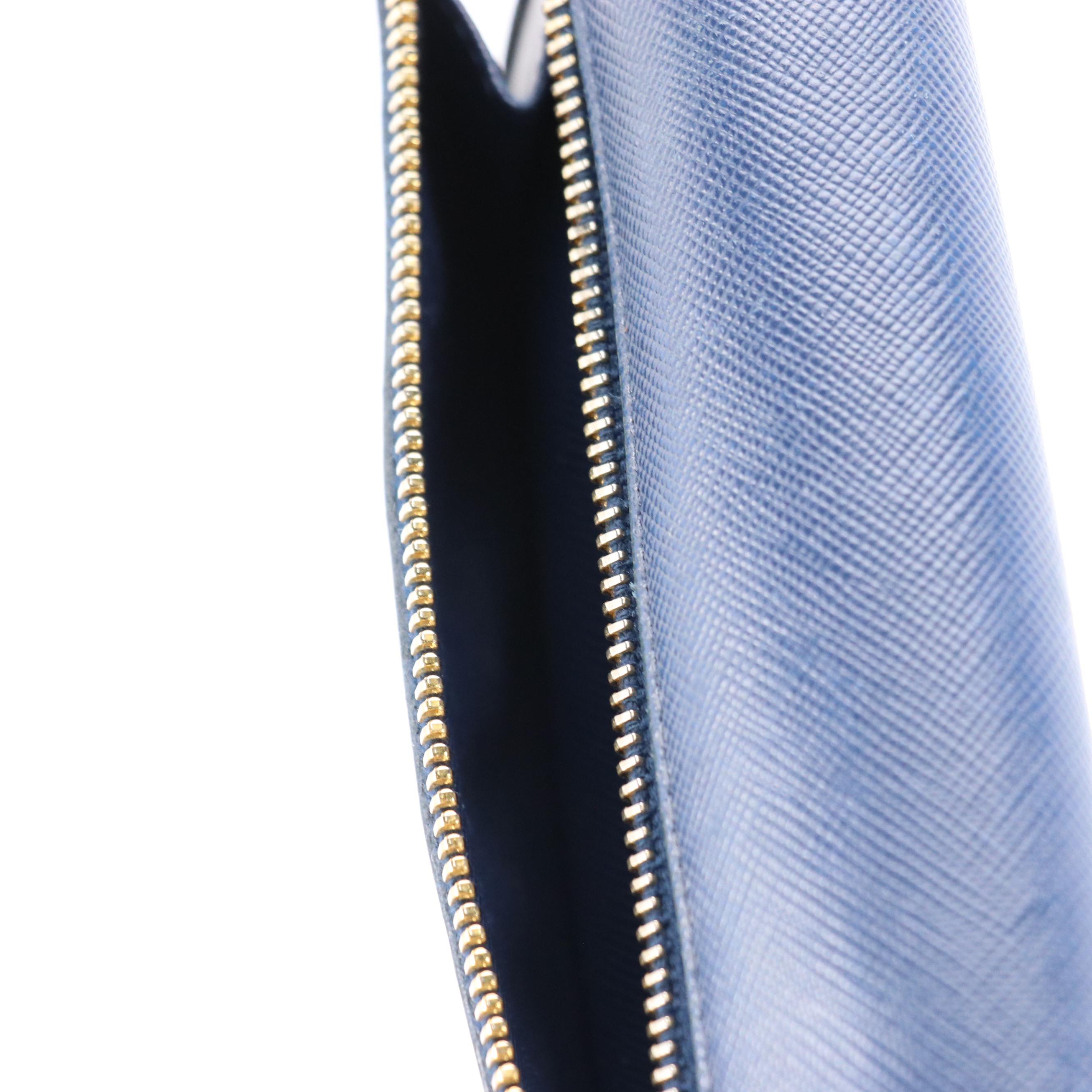 Prada Blue Saffiano Leather Continental Wallet with Box