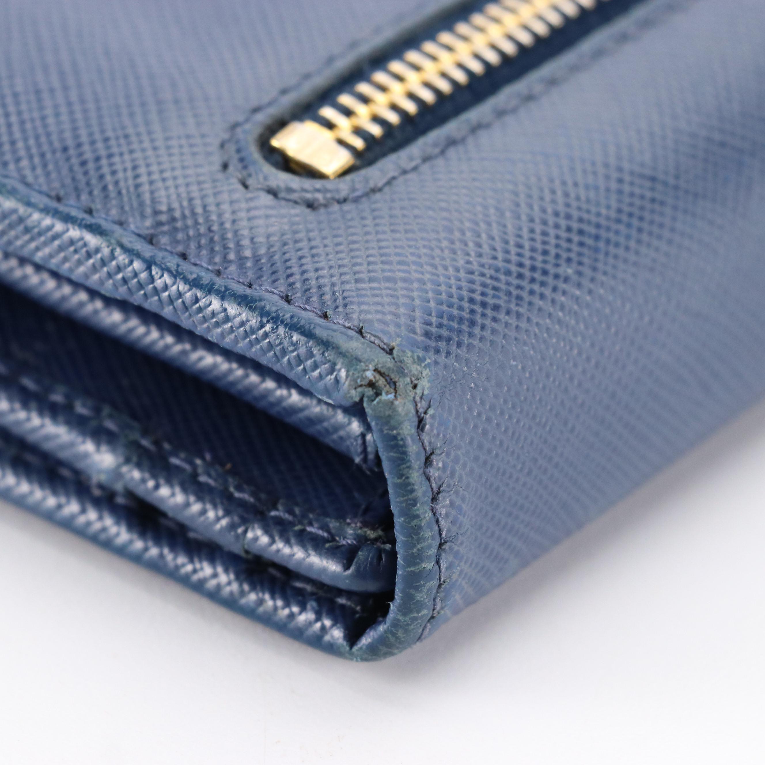 Prada Blue Saffiano Leather Continental Wallet with Box