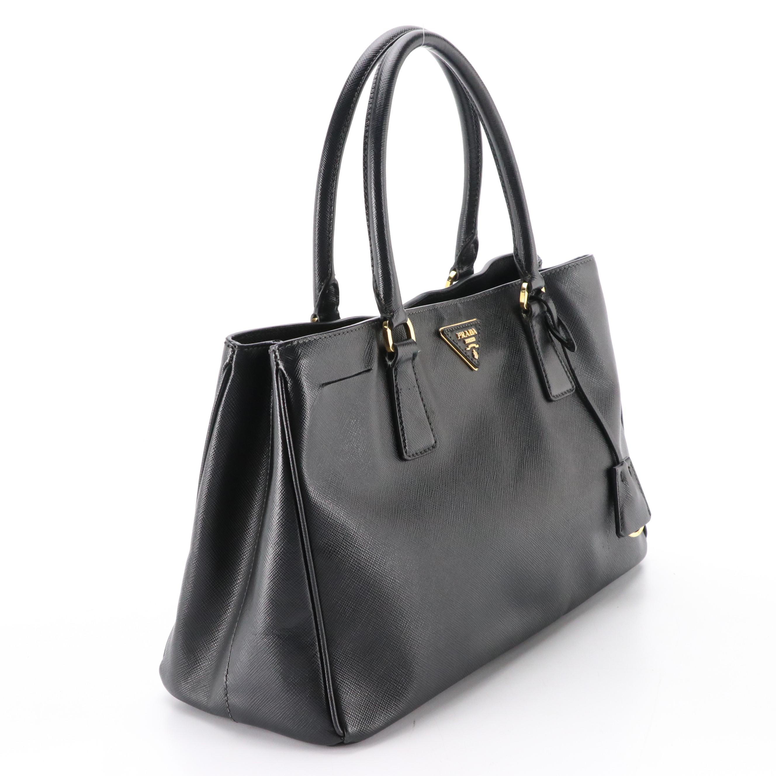 Prada Black Saffiano Lux Leather Top Handle Tote Bag