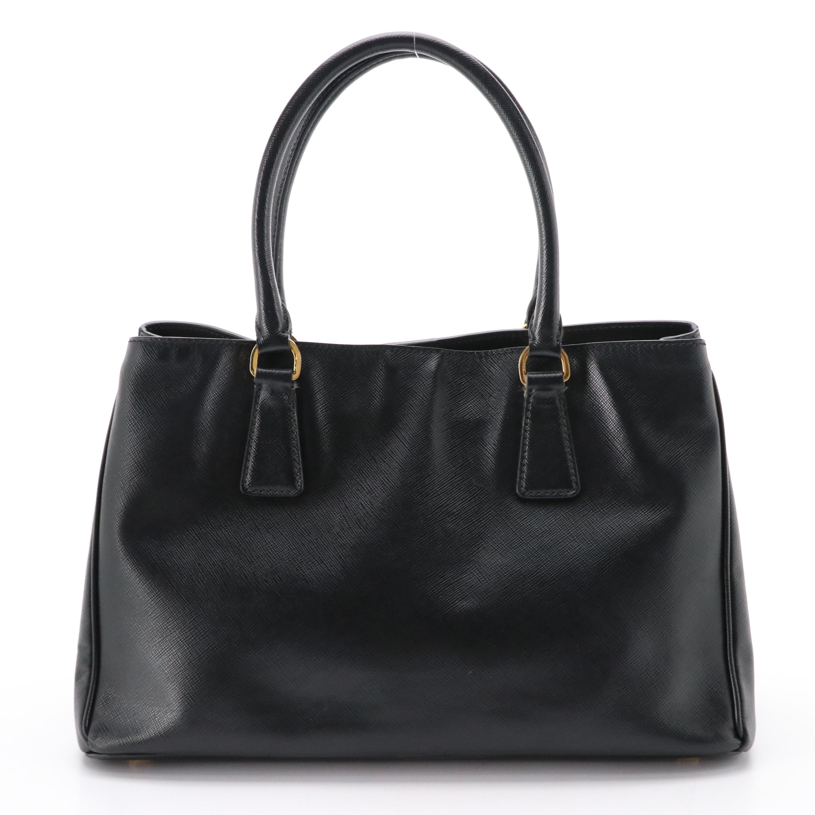 Prada Black Saffiano Lux Leather Top Handle Tote Bag