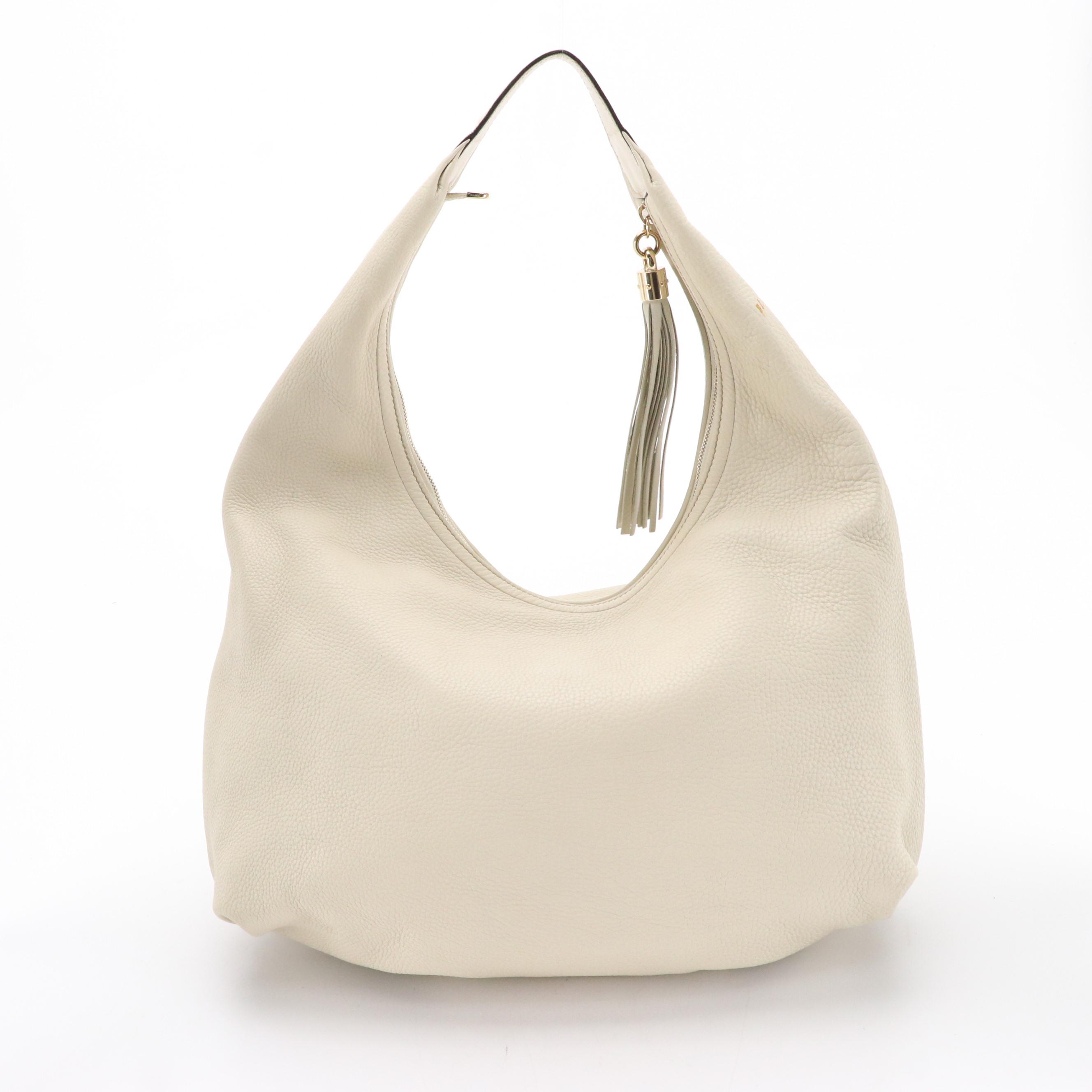 Gucci Soho Large Hobo Shoulder Bag in Ivory Grained Leather with Tassel