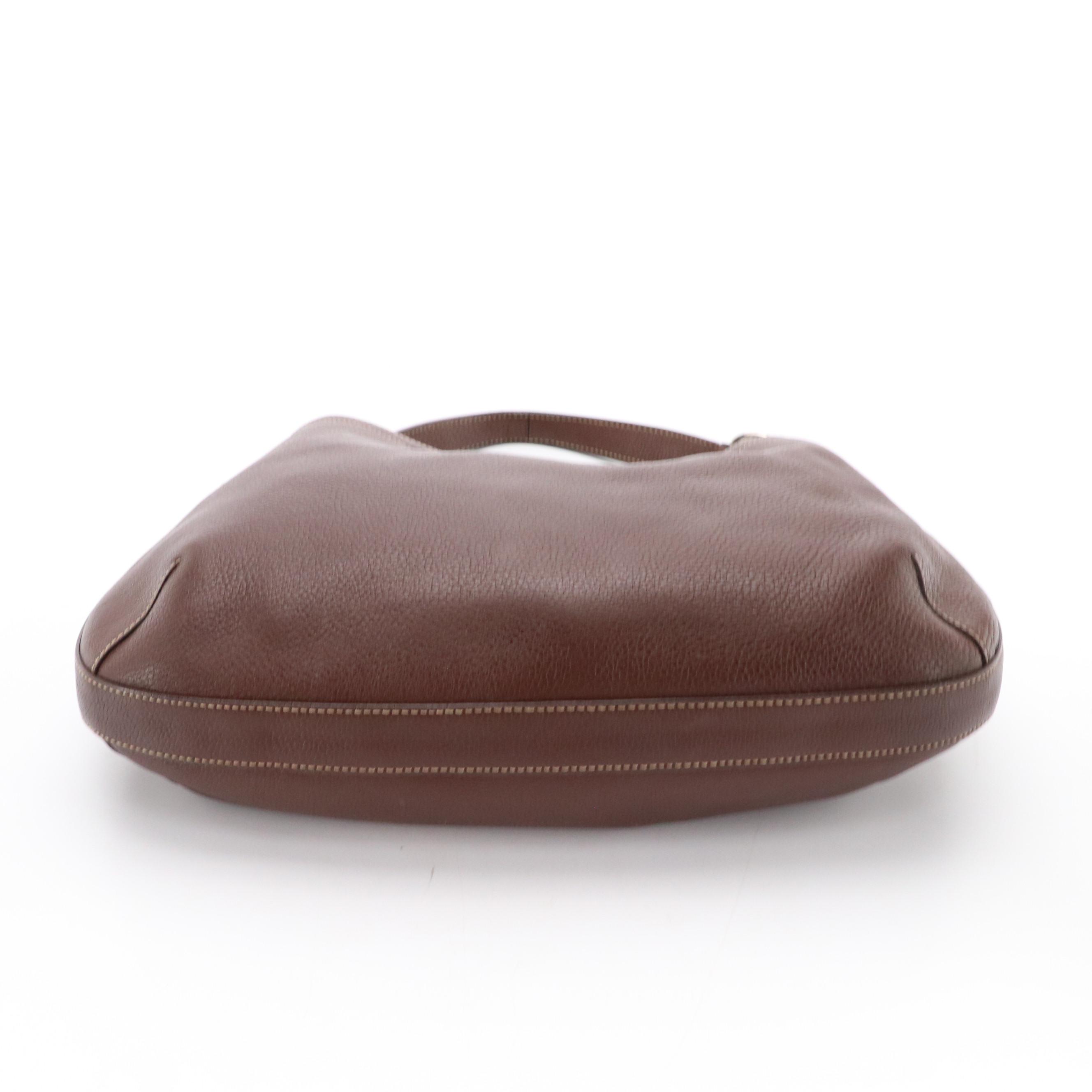 Prada Buckle Trimmed Chocolate Brown Leather Hobo Shoulder Bag