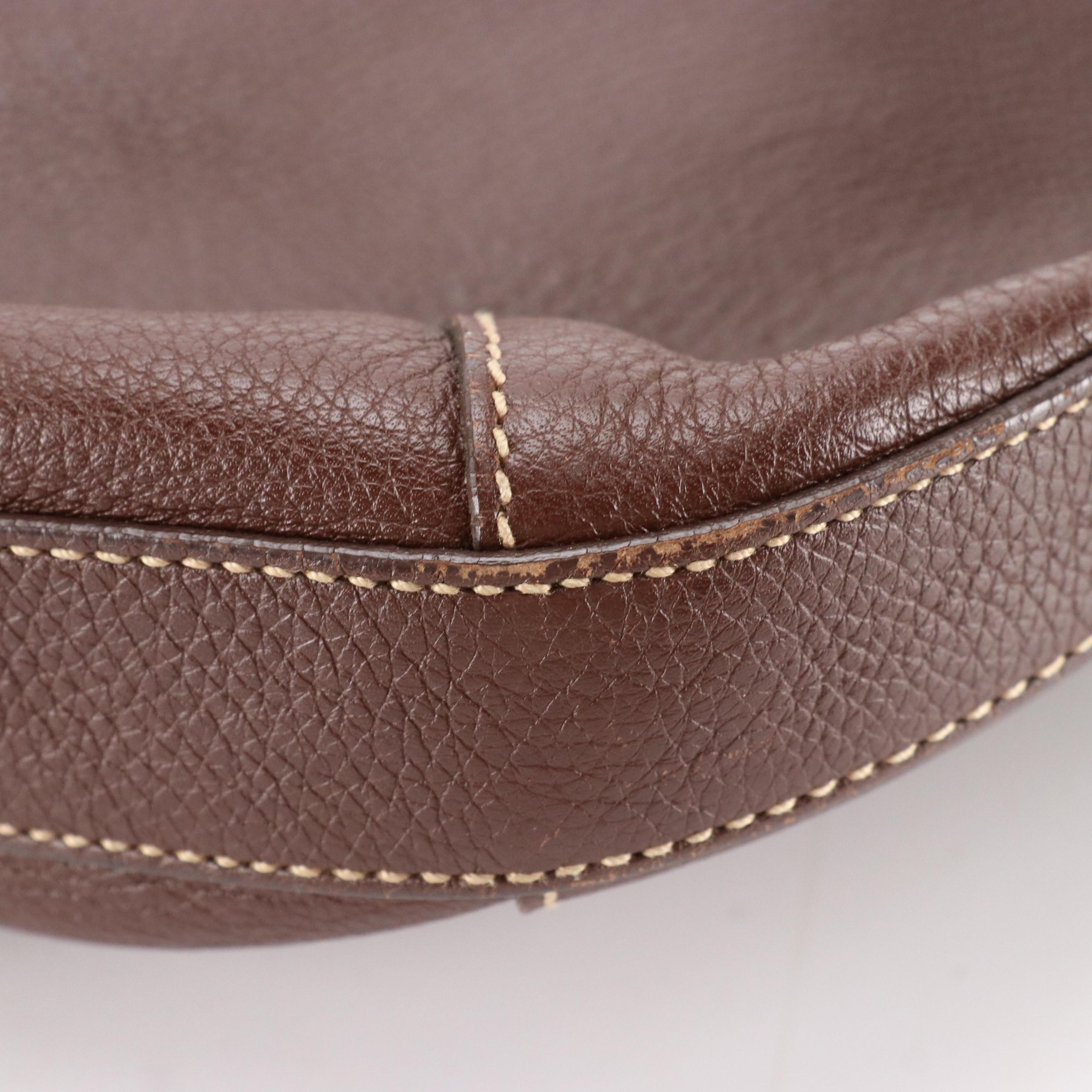 Prada Buckle Trimmed Chocolate Brown Leather Hobo Shoulder Bag