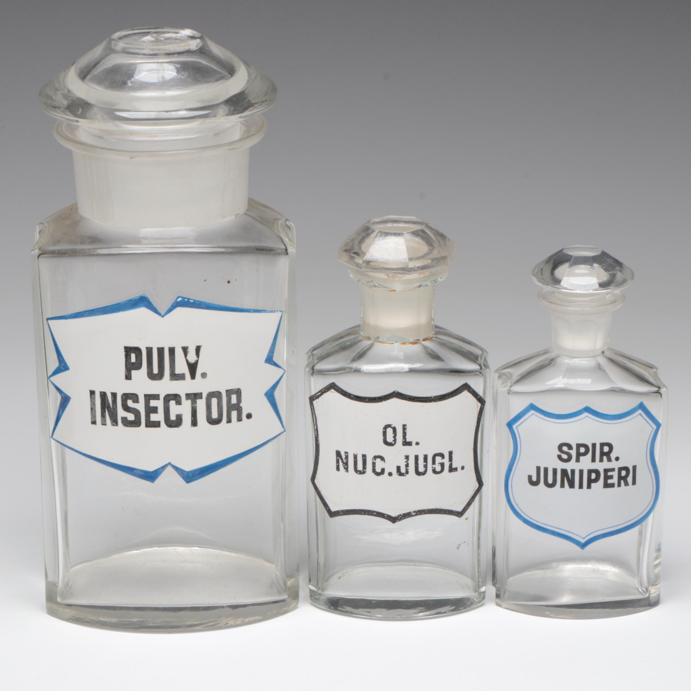 Green and Clear Glass Apothecary Bottles