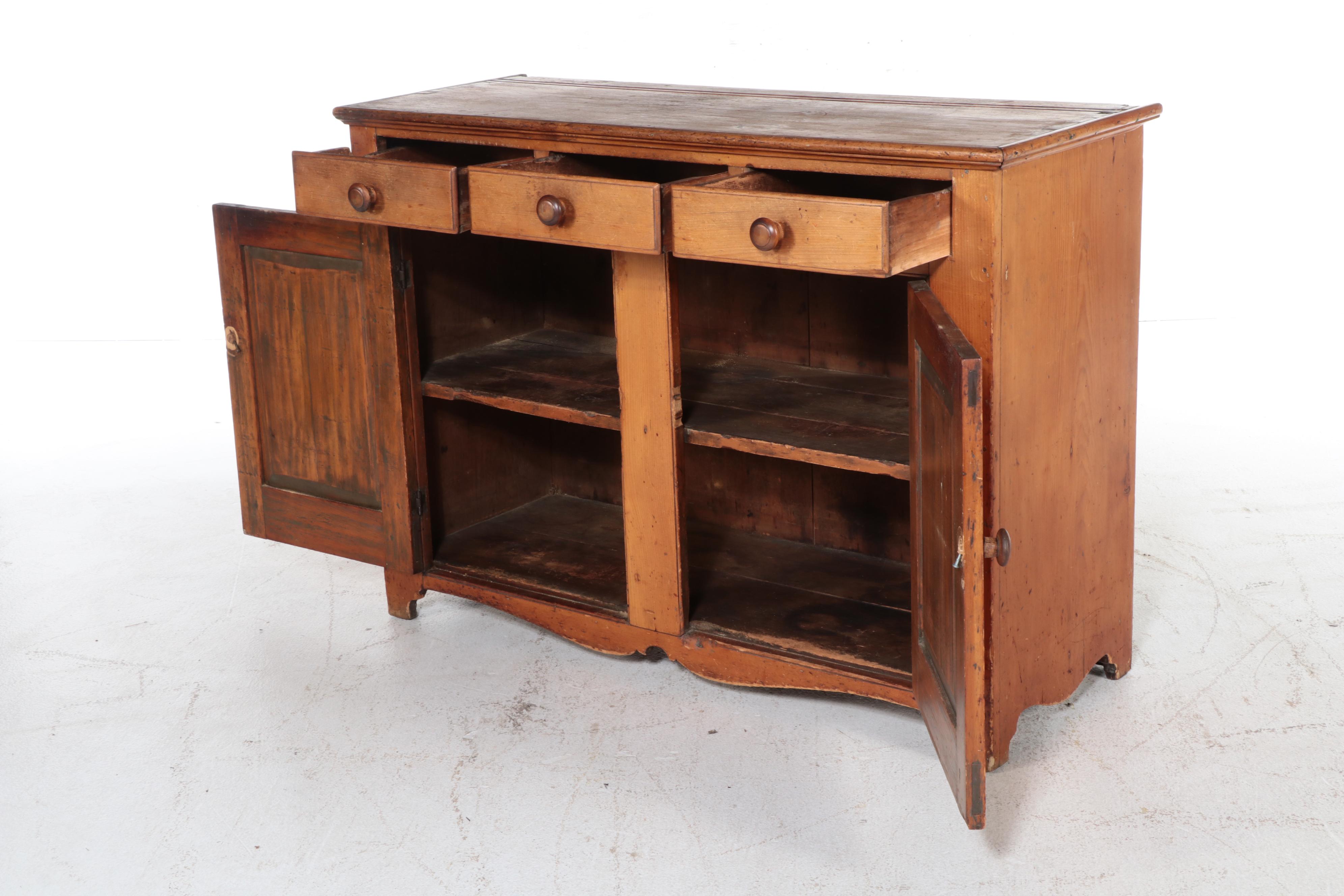 American Primitive Pine Sideboard, 19th Century