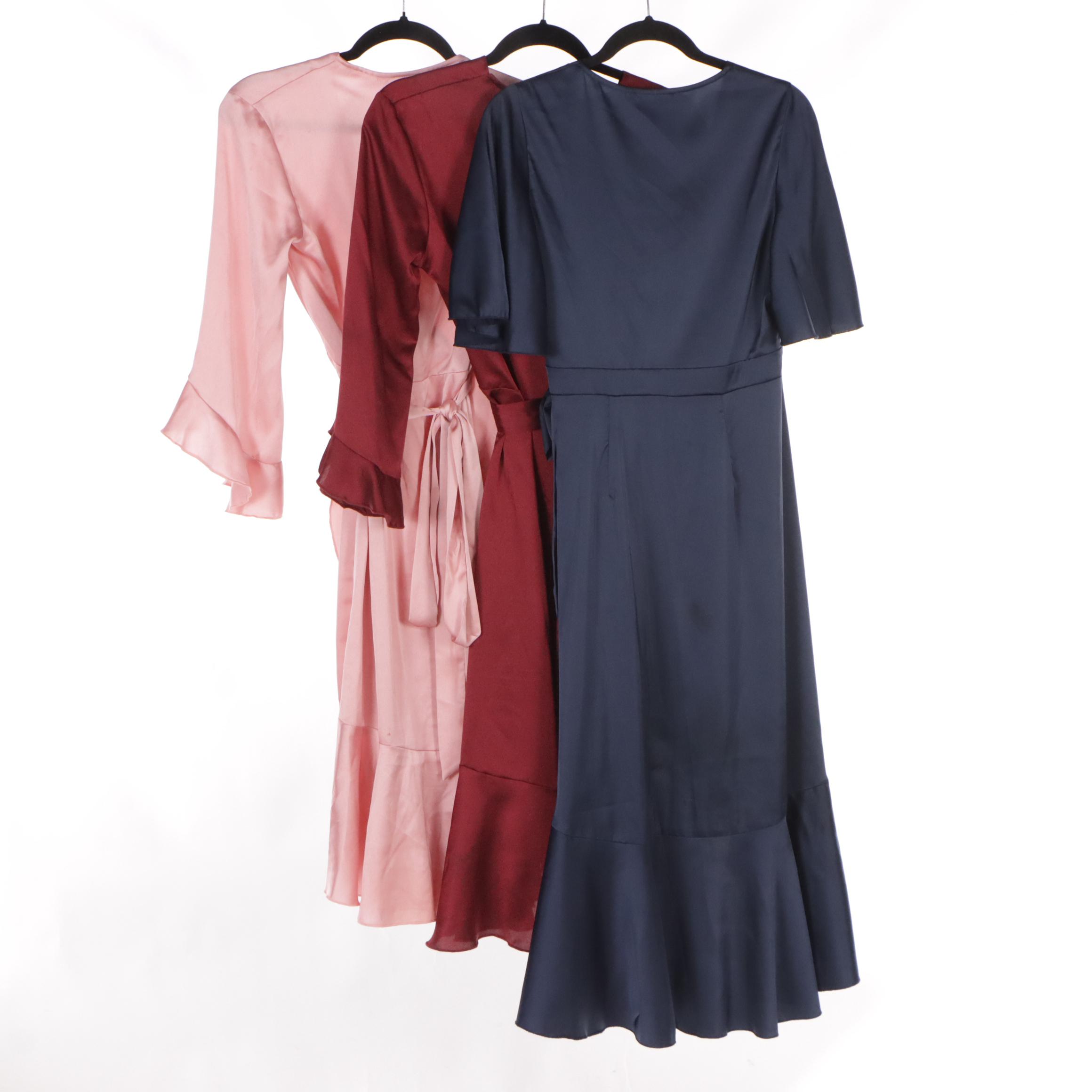 Sonja by Sonja Morgan Ruffled Wrap Dresses in Polyester Satin