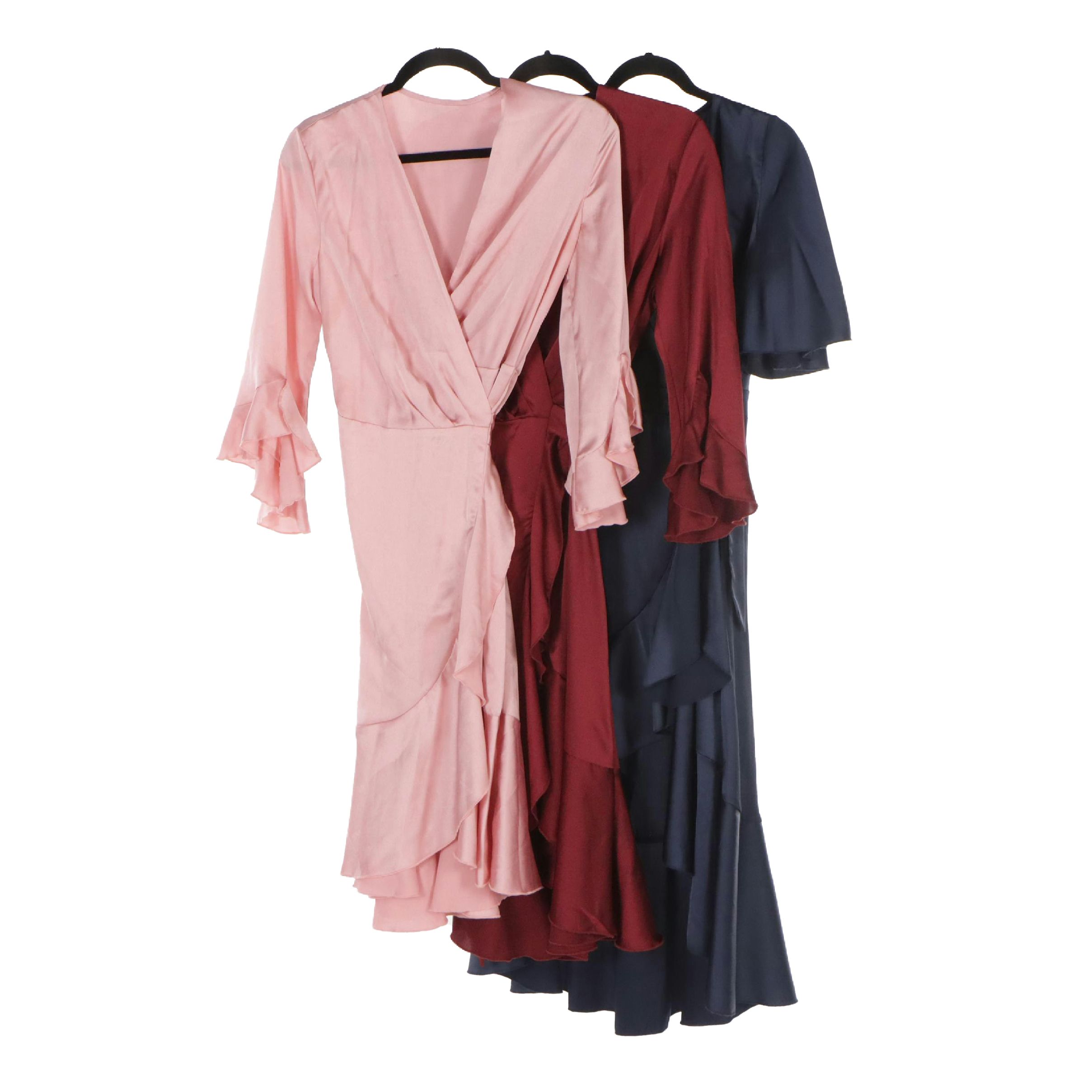 Sonja by Sonja Morgan Ruffled Wrap Dresses in Polyester Satin