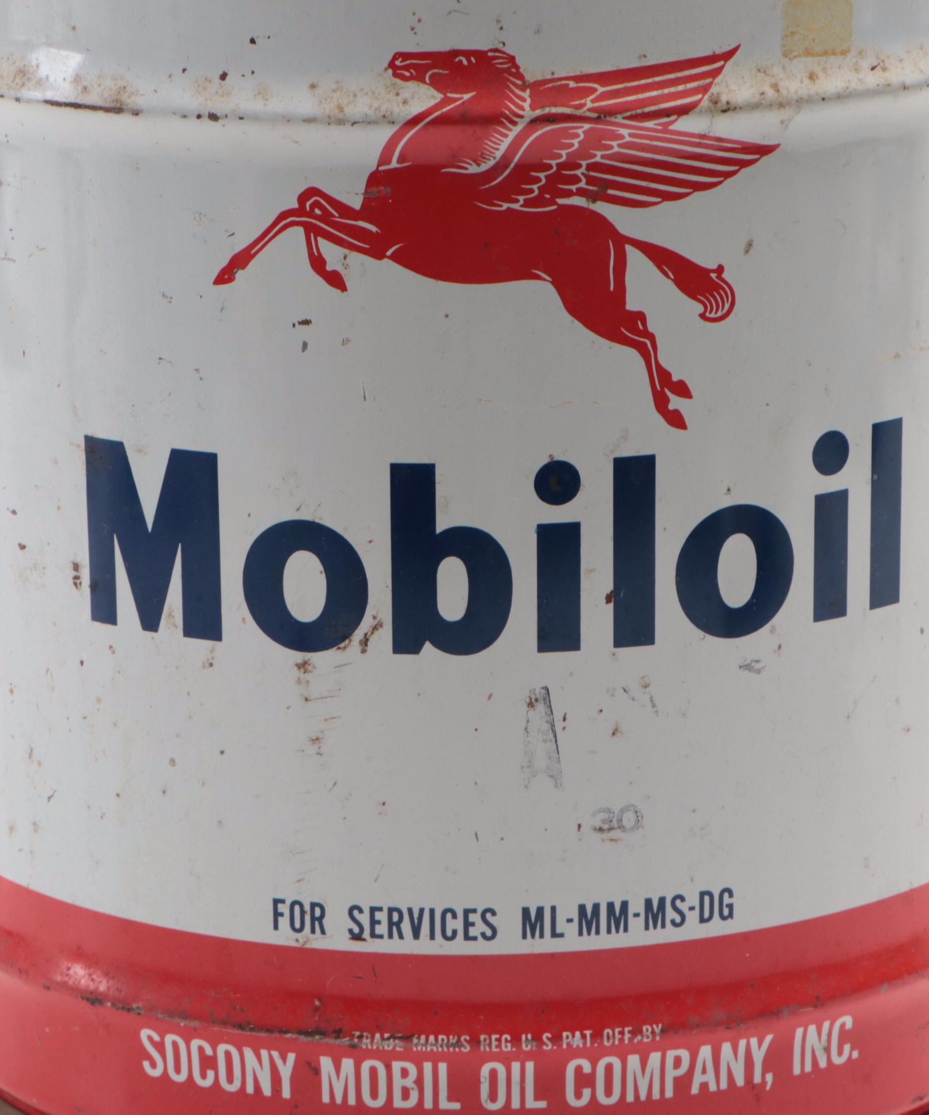 Mobiloil Metal Five-Gallon Oil Can, Mid-20th Century