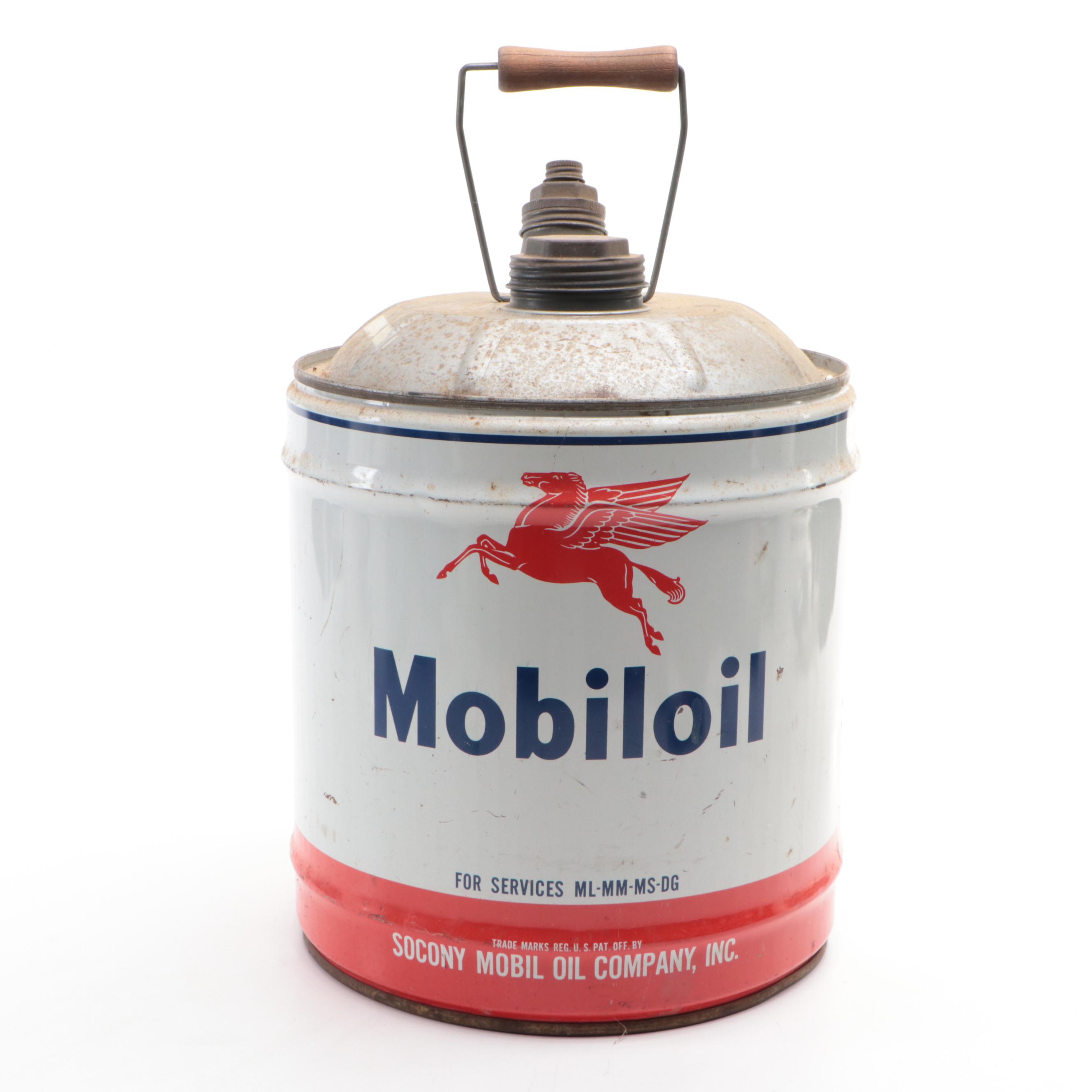 Mobiloil Metal Five-Gallon Oil Can, Mid-20th Century