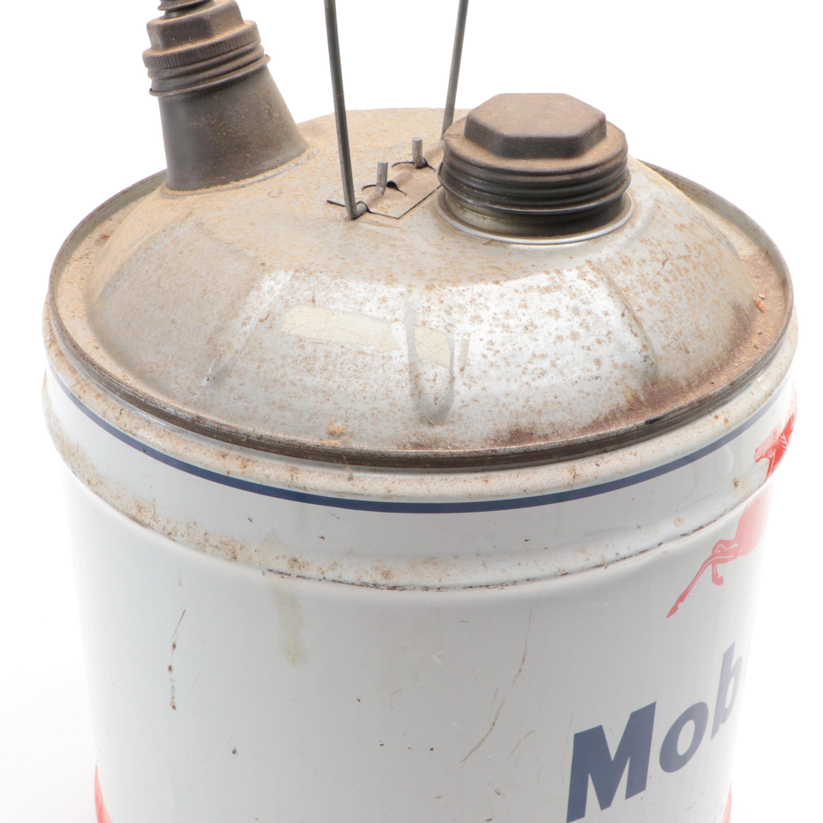 Mobiloil Metal Five-Gallon Oil Can, Mid-20th Century