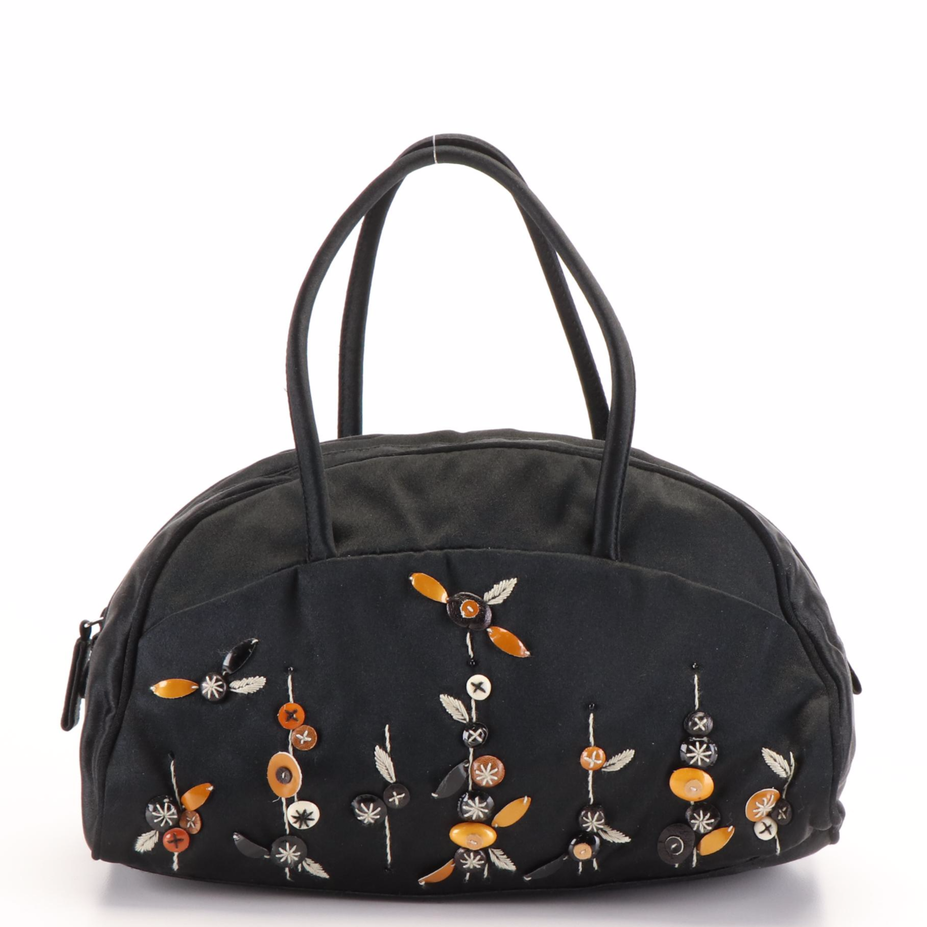 Prada Beaded Embroidery Satin Mini Bowling Bag