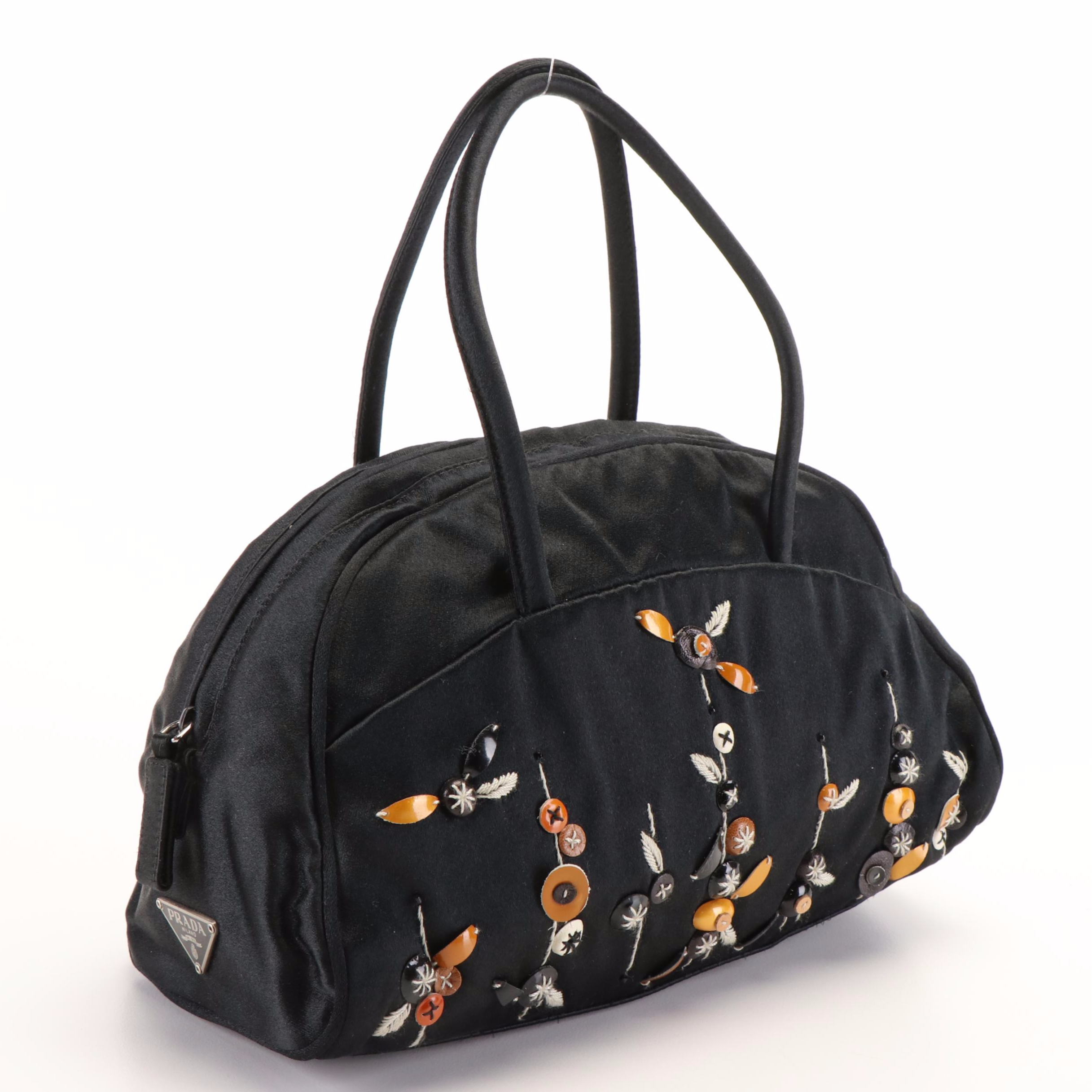Prada Beaded Embroidery Satin Mini Bowling Bag