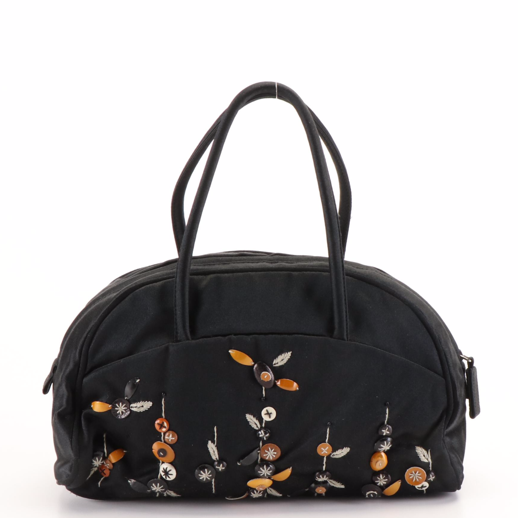Prada Beaded Embroidery Satin Mini Bowling Bag