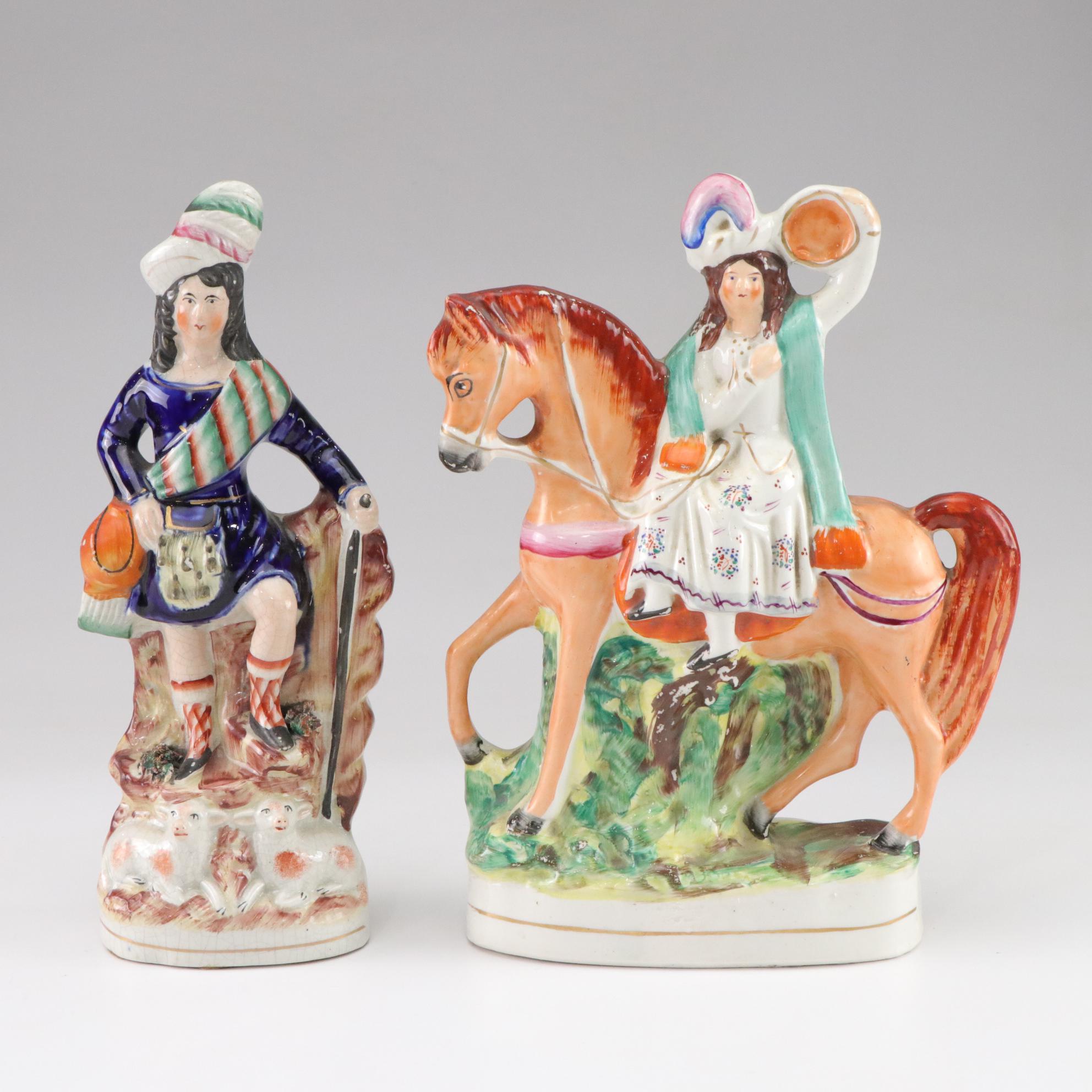 Staffordshire "Highland Musician" and Scottish Noble Porcelain Figurines