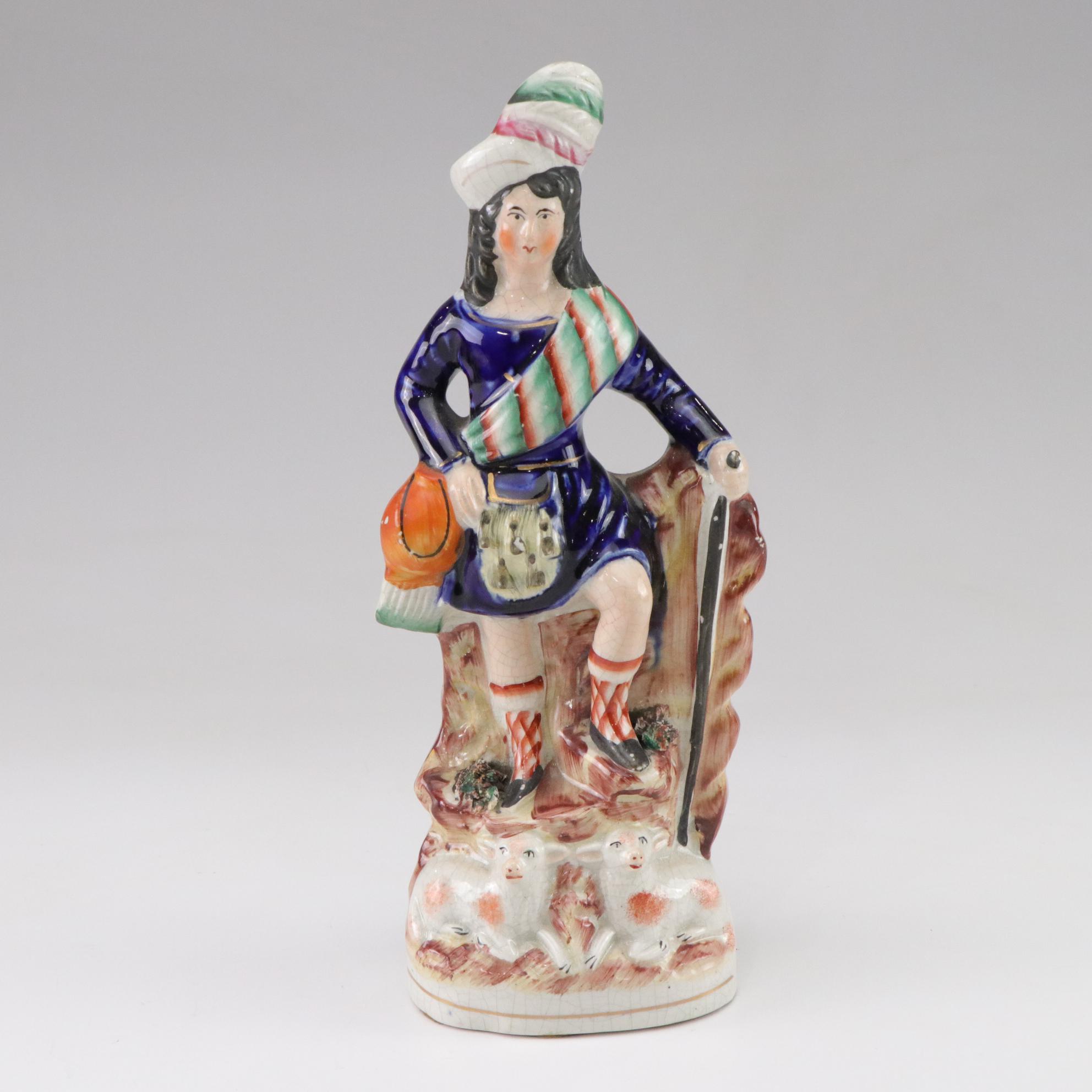 Staffordshire "Highland Musician" and Scottish Noble Porcelain Figurines