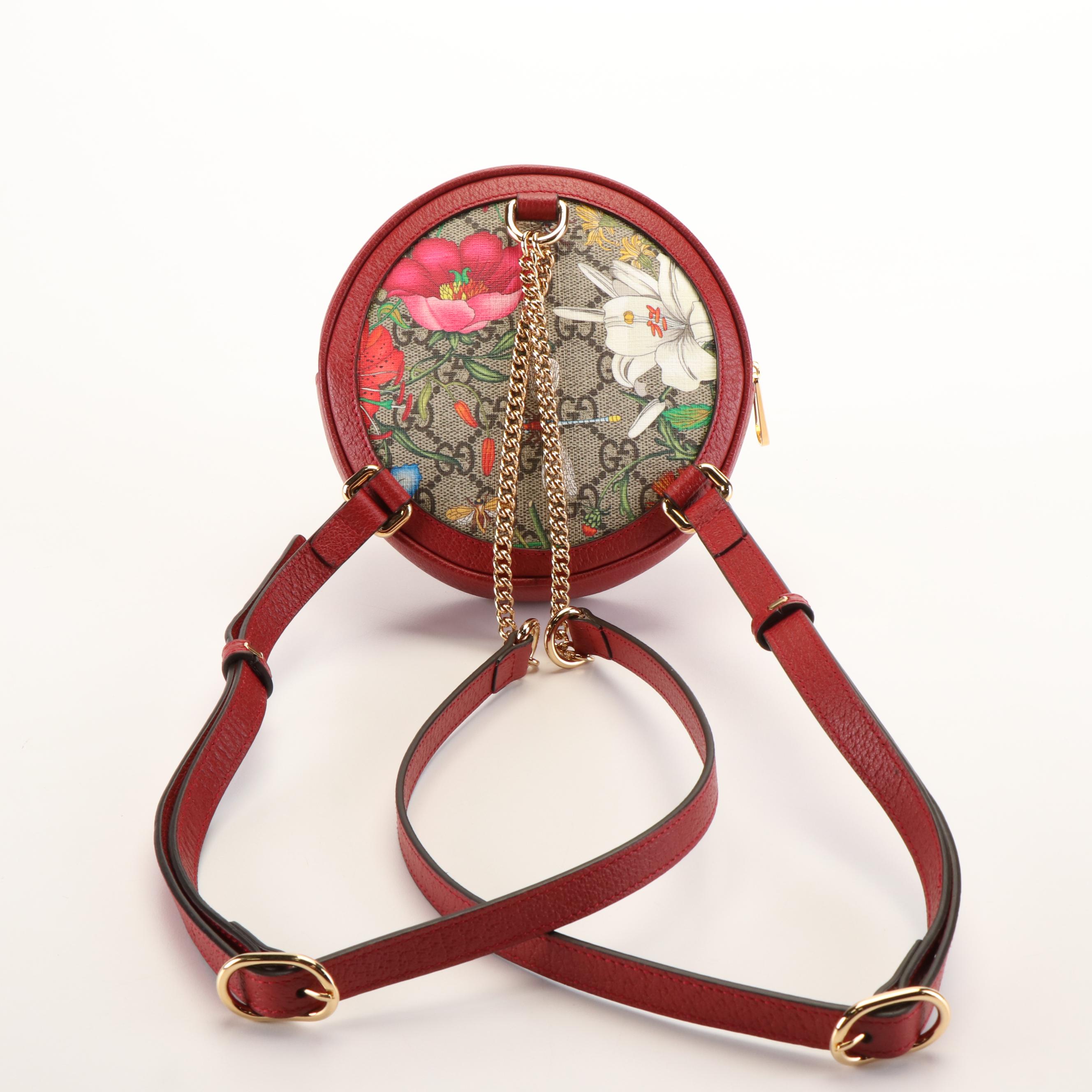 Gucci Ophidia Round Sherry Line Backpack in Floral Printed GG Supreme Canvas