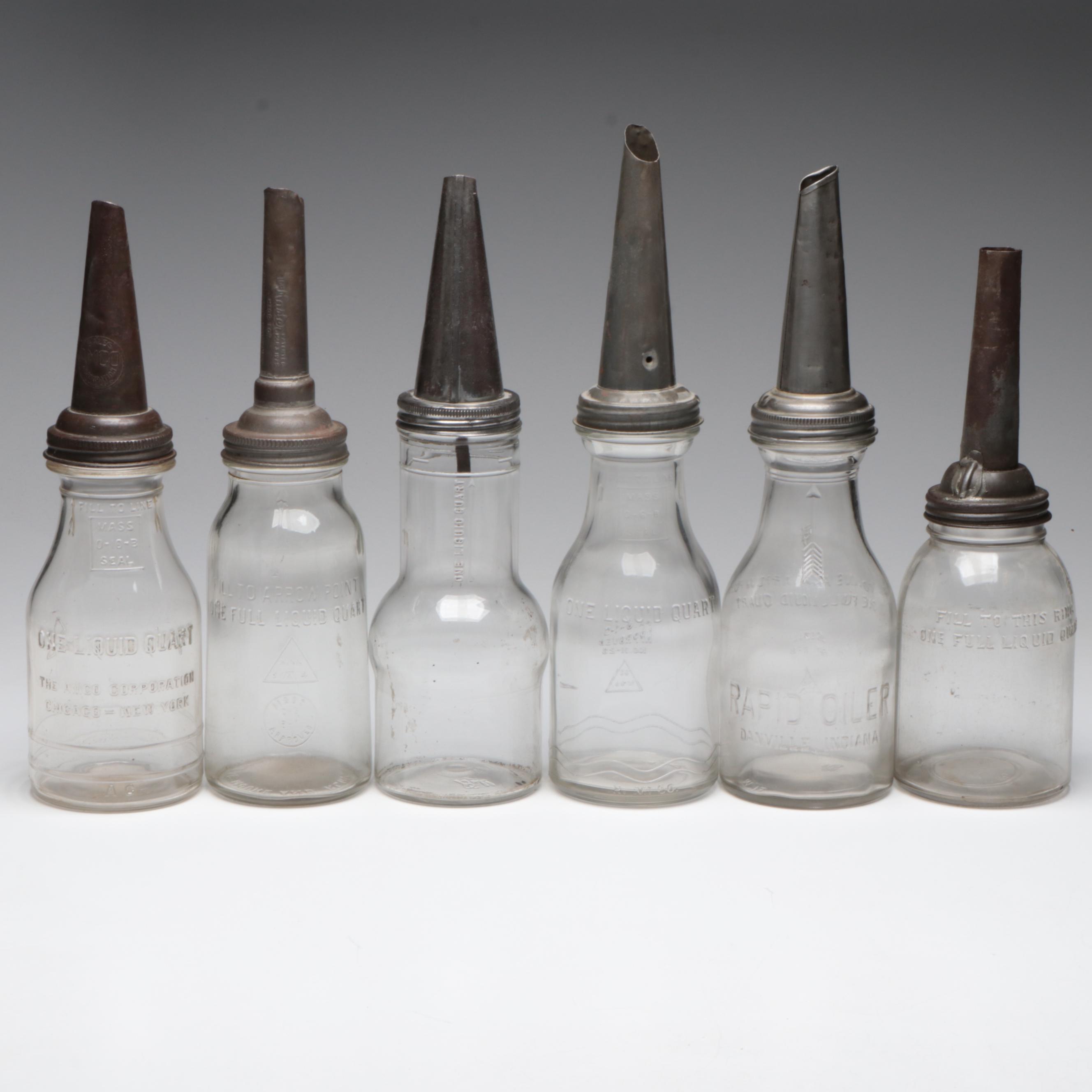 Master, Rapid Oiler, Mobiloil and Other Glass Motor Oil Bottles