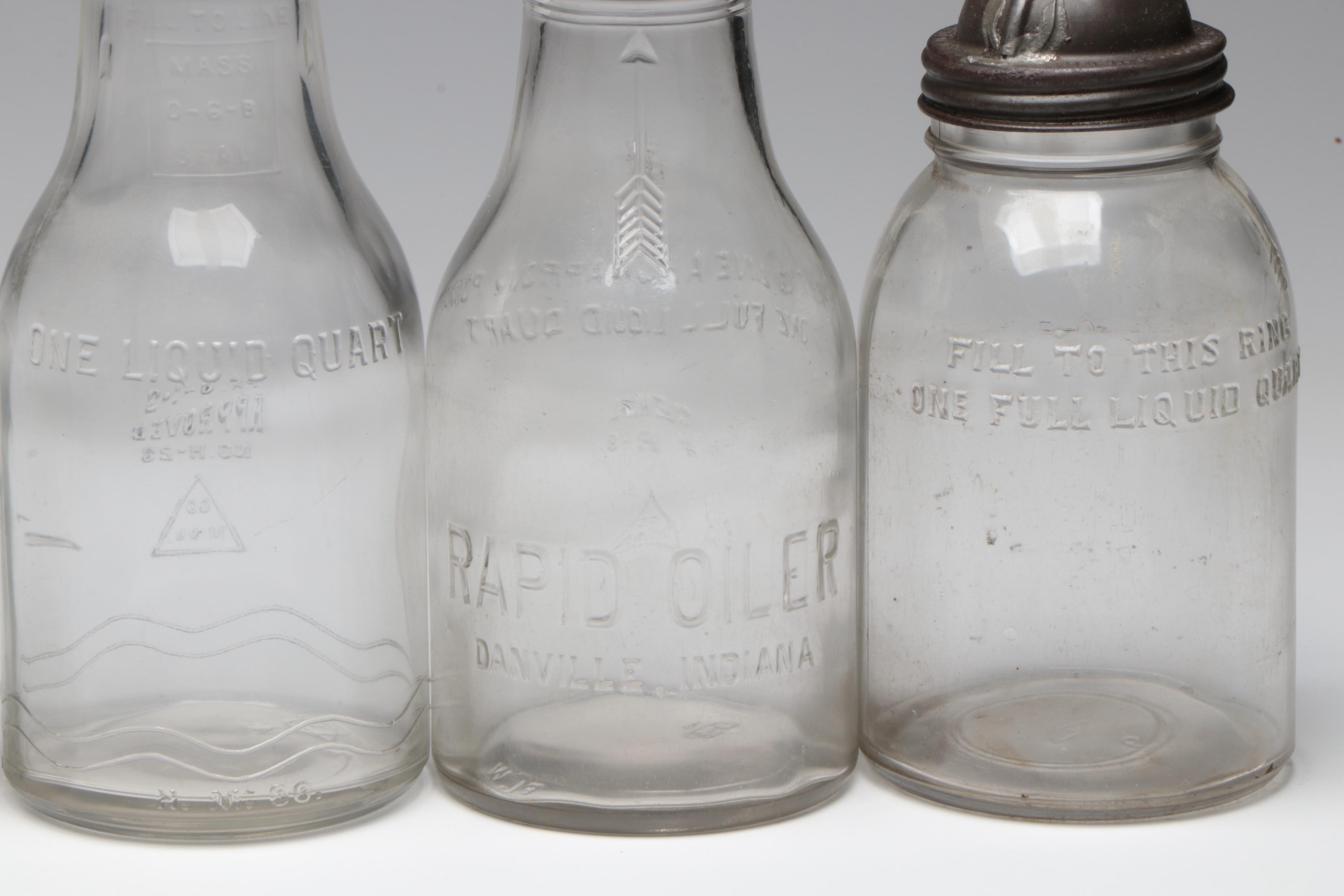 Master, Rapid Oiler, Mobiloil and Other Glass Motor Oil Bottles
