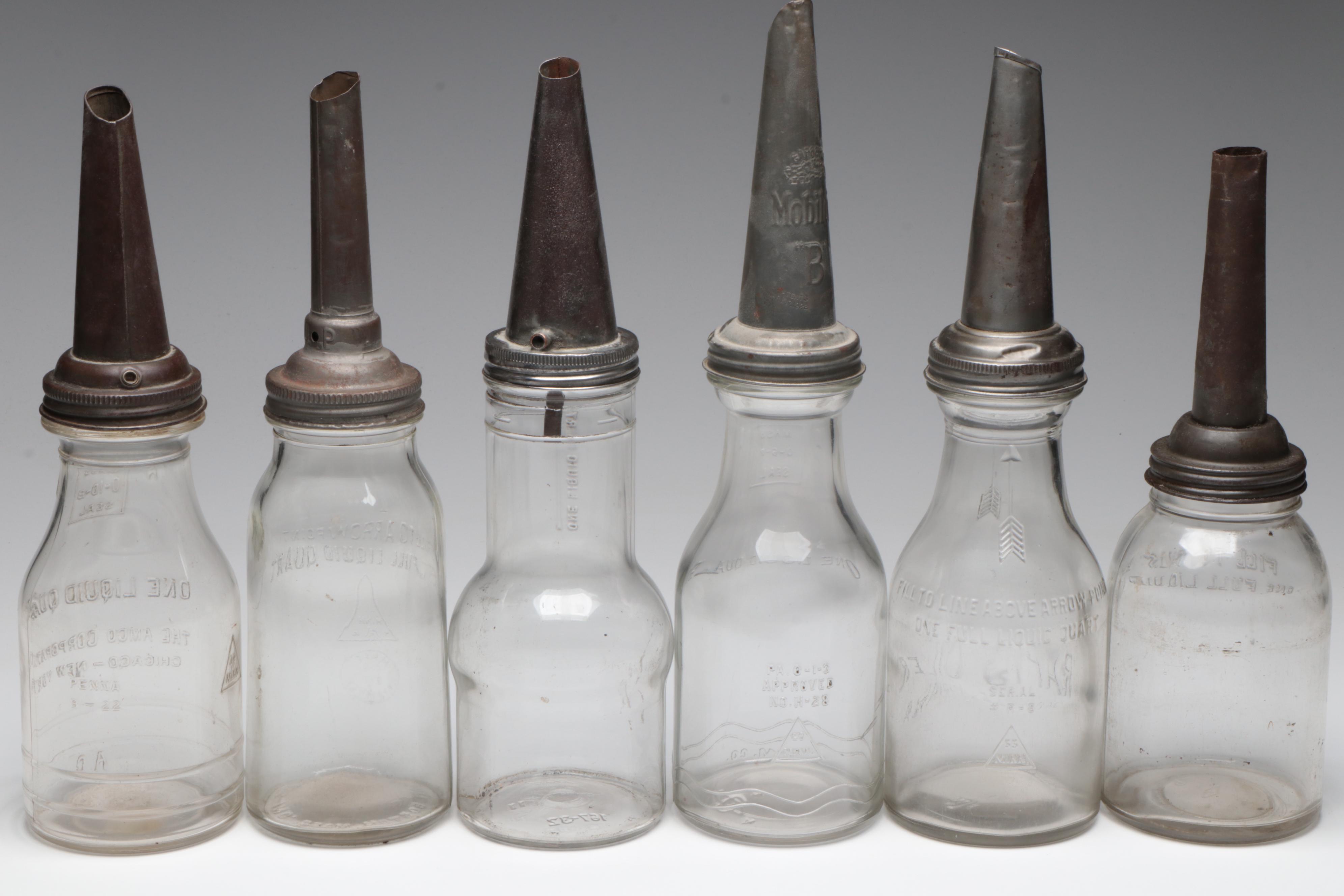 Master, Rapid Oiler, Mobiloil and Other Glass Motor Oil Bottles