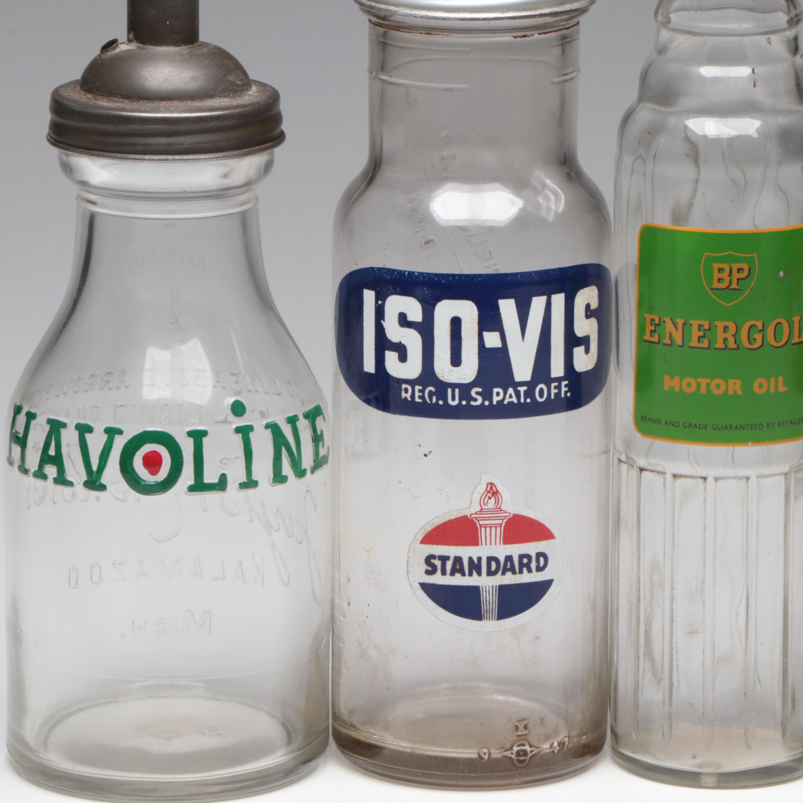 Standard, Havoline and Zerolene Glass Motor Oil Bottles, Mid-20th Century