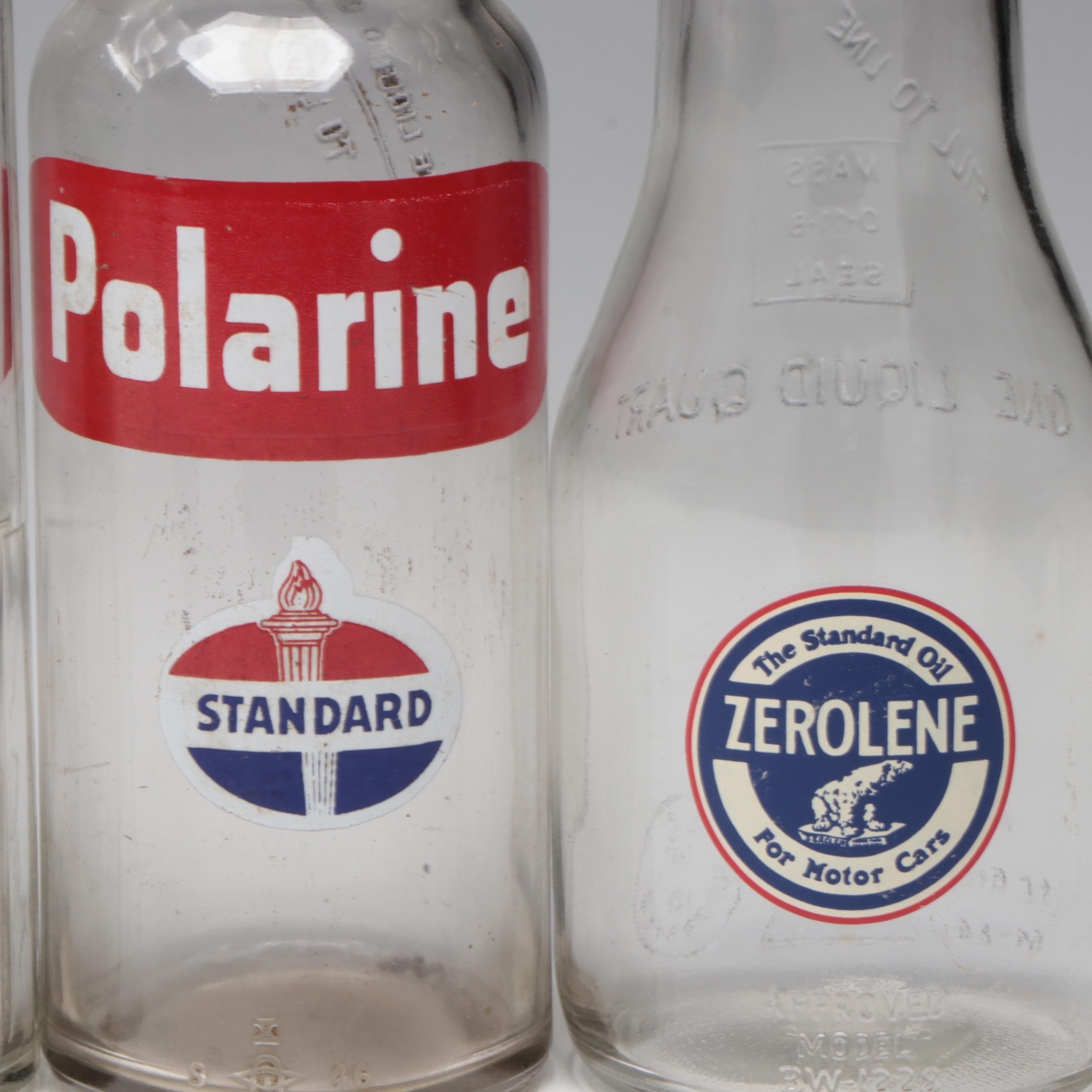 Standard, Havoline and Zerolene Glass Motor Oil Bottles, Mid-20th Century