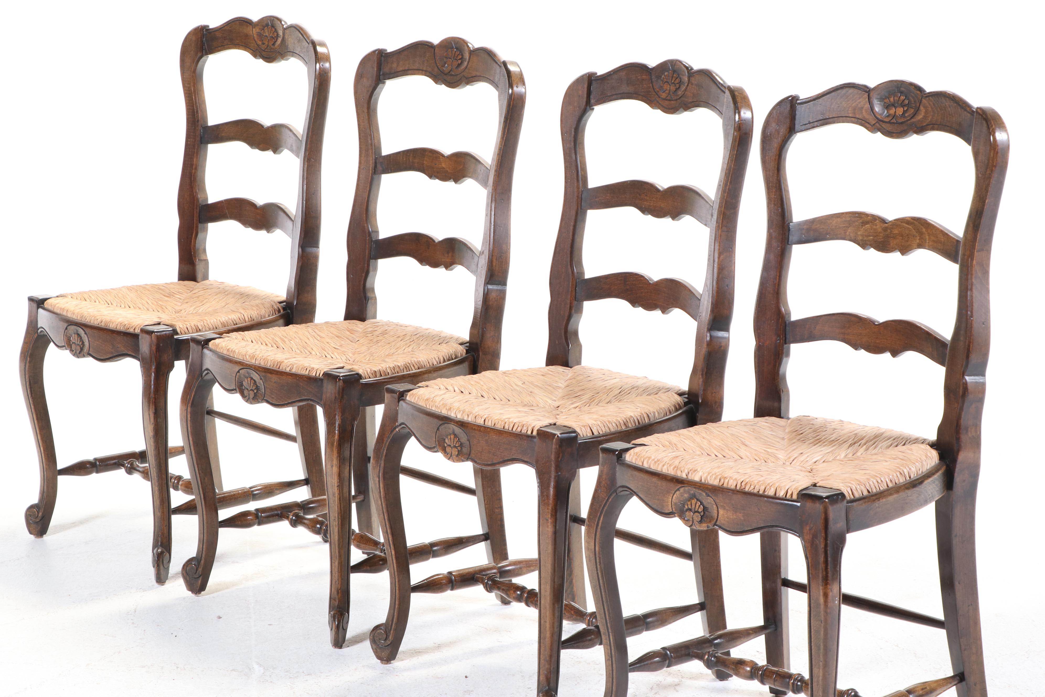 Seven-Piece Louis XV Style Oak, Beech, and Parquetry-Top Dining Set