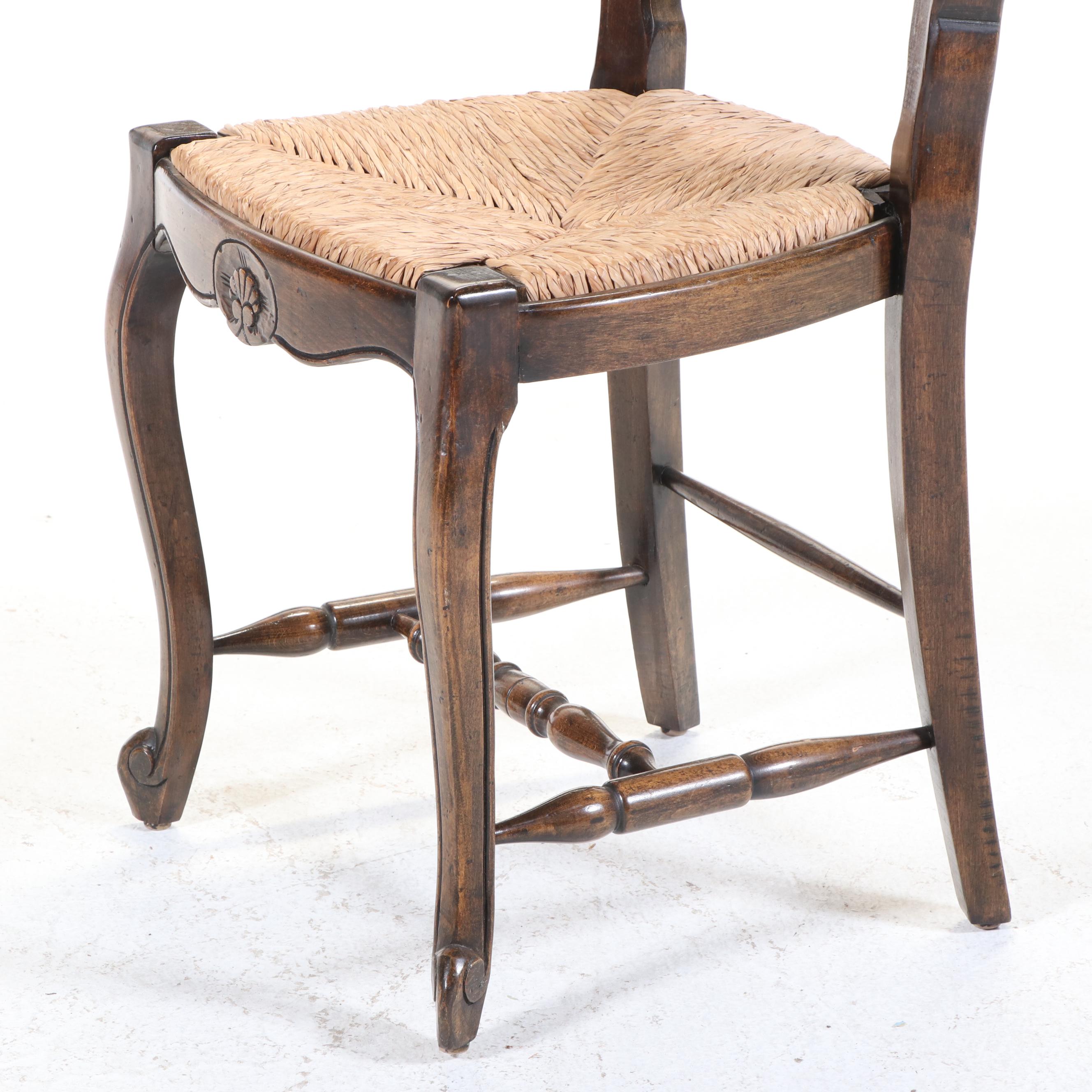 Seven-Piece Louis XV Style Oak, Beech, and Parquetry-Top Dining Set